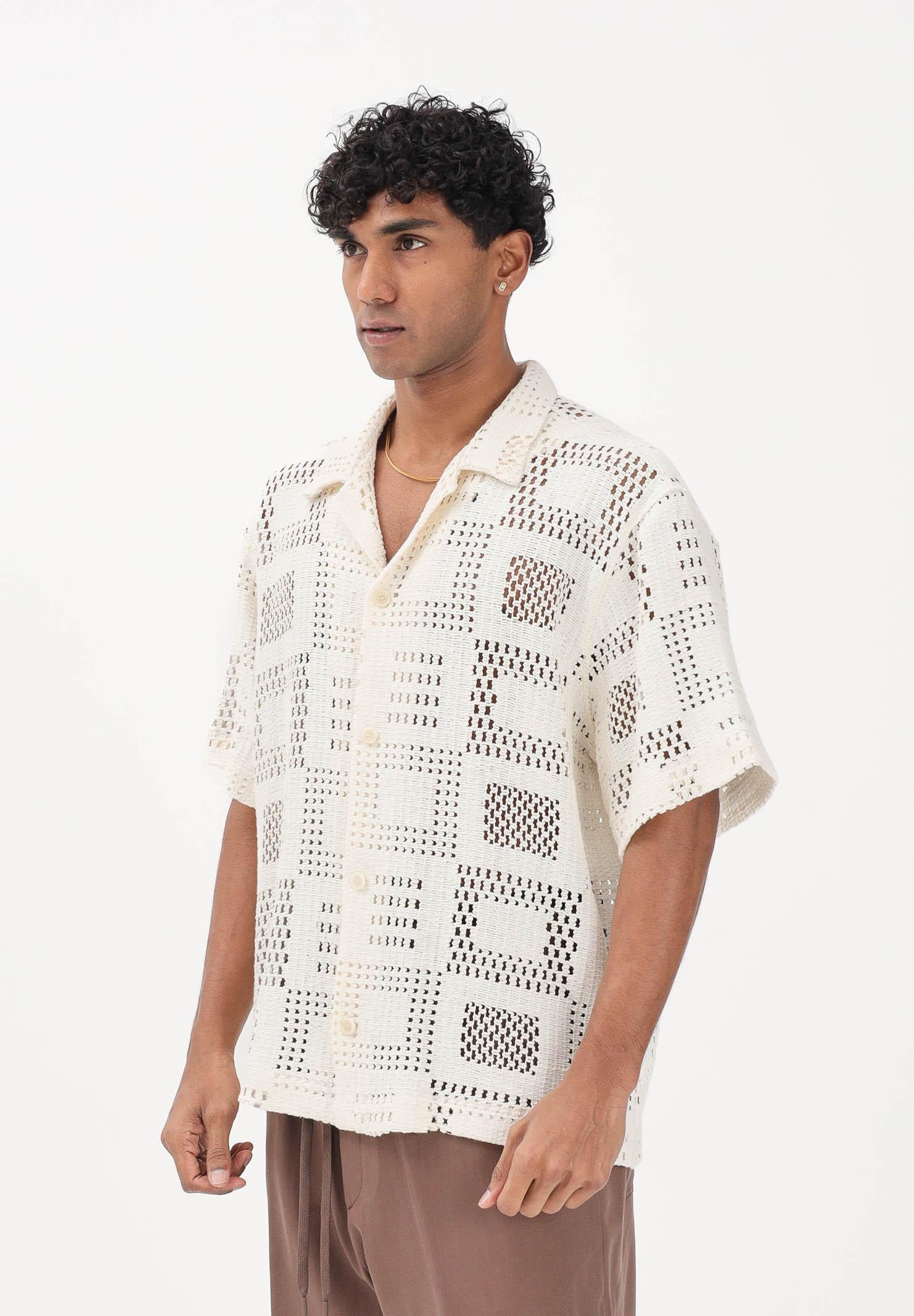 I'M BRIAN Camicia in maglia panna da uomo con lavorazione geometrica CA3641 PA I'M BRIAN