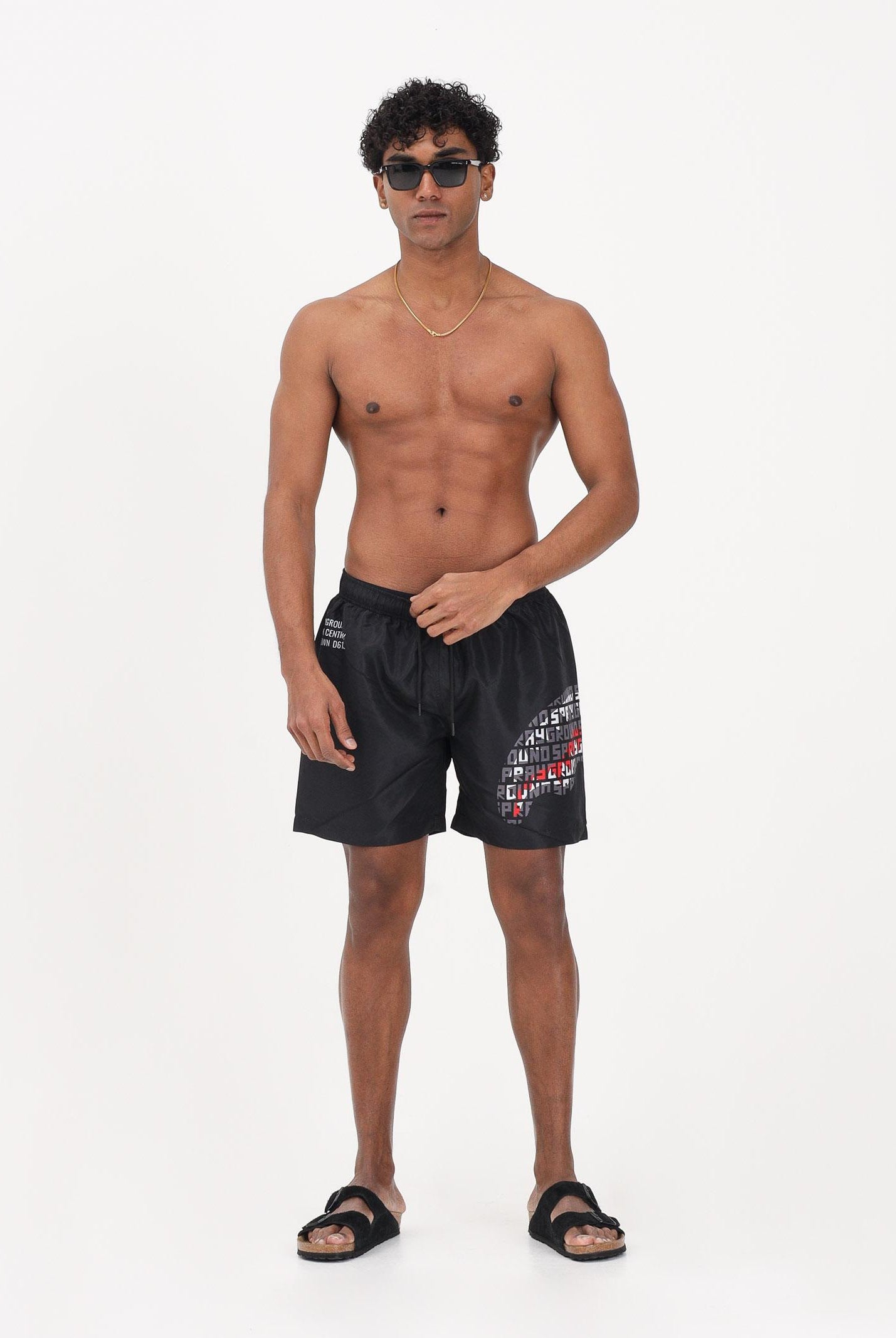 SPRAYGROUND Shorts mare nero da uomo con stampa shark laterale SP917BLK . SPRAYGROUND