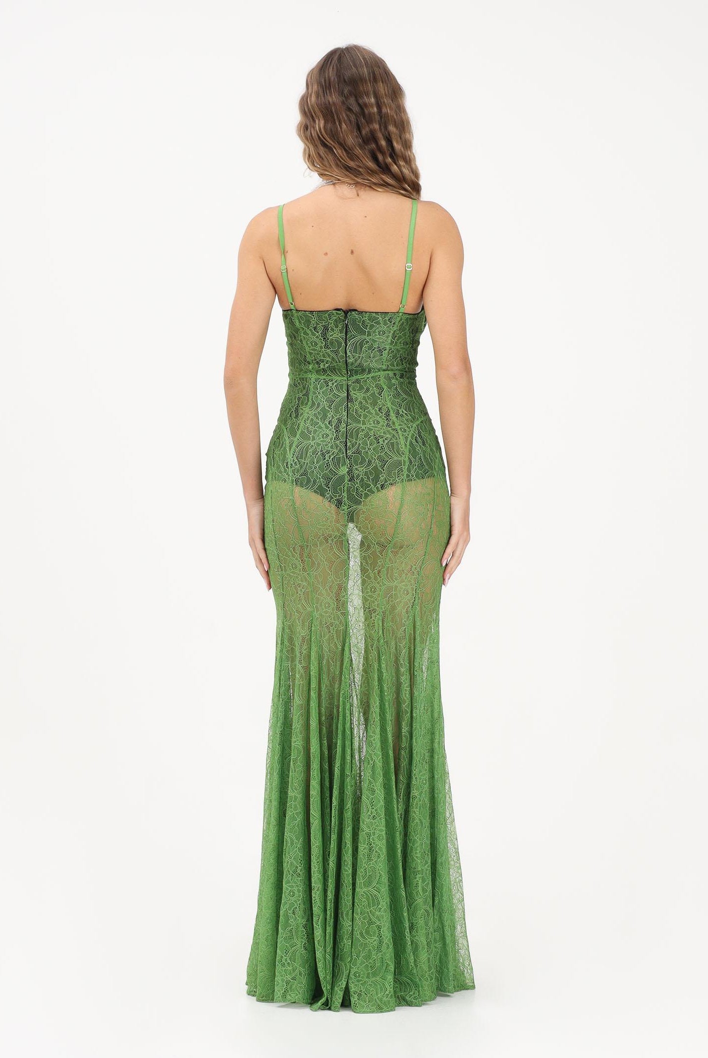 ELISABETTA FRANCHI Abito lungo verde da donna in pizzo floreale ABR0862E2 FA1 ELISABETTA FRANCHI