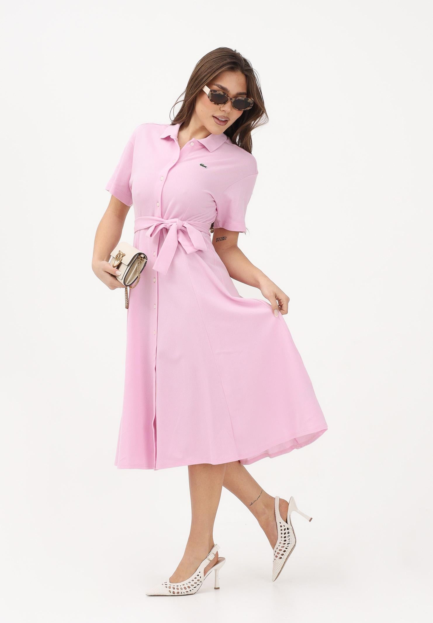 LACOSTE Abito midi rosa da donna in mini piqué EF9621 Z4H LACOSTE