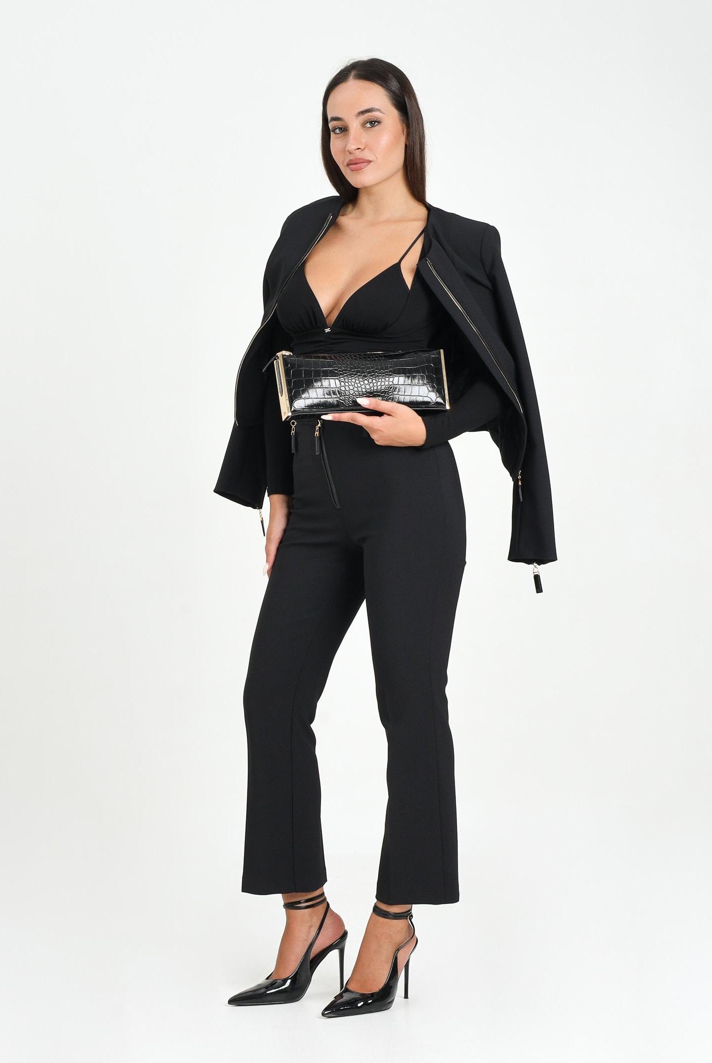 ELISABETTA FRANCHI Pantalone elegante nero da donna in doppio crêpe<BR/> PA10856E2 110 ELISABETTA FRANCHI