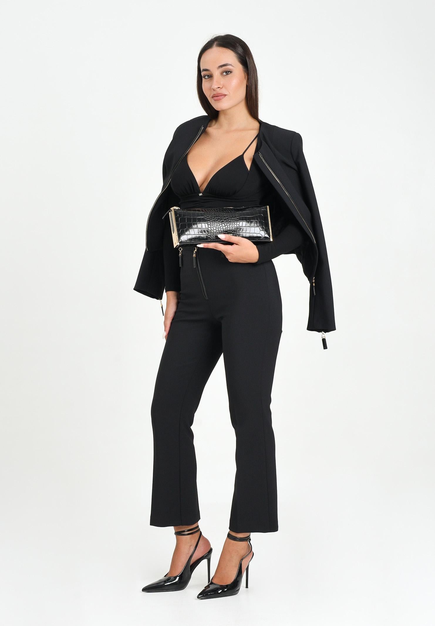 ELISABETTA FRANCHI Pantalone elegante nero da donna in doppio crêpe<BR/> PA10856E2 110 ELISABETTA FRANCHI