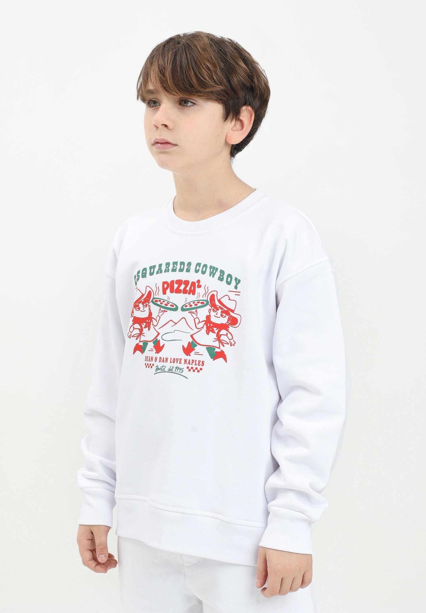 DSQUARED2 Felpa girocollo bianca per donna, ragazzi e bambini con grafica Cowboy Pizza DQ2977D0094 DQ100 DSQUARED2