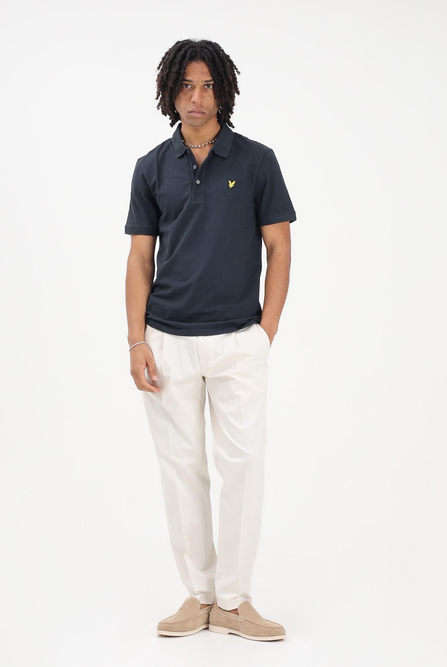 LYLE & SCOTT Polo a manica corta blu da uomo con patch logo golden eagle SP400VOG Z271 LYLE & SCOTT