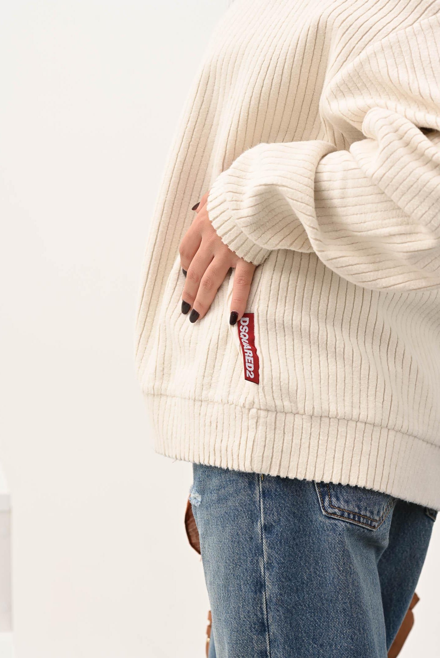 DSQUARED2 Felpa girocollo panna per donna, ragazzi e bambini in velluto a coste DQ2999D0AE3 DQ102 DSQUARED2