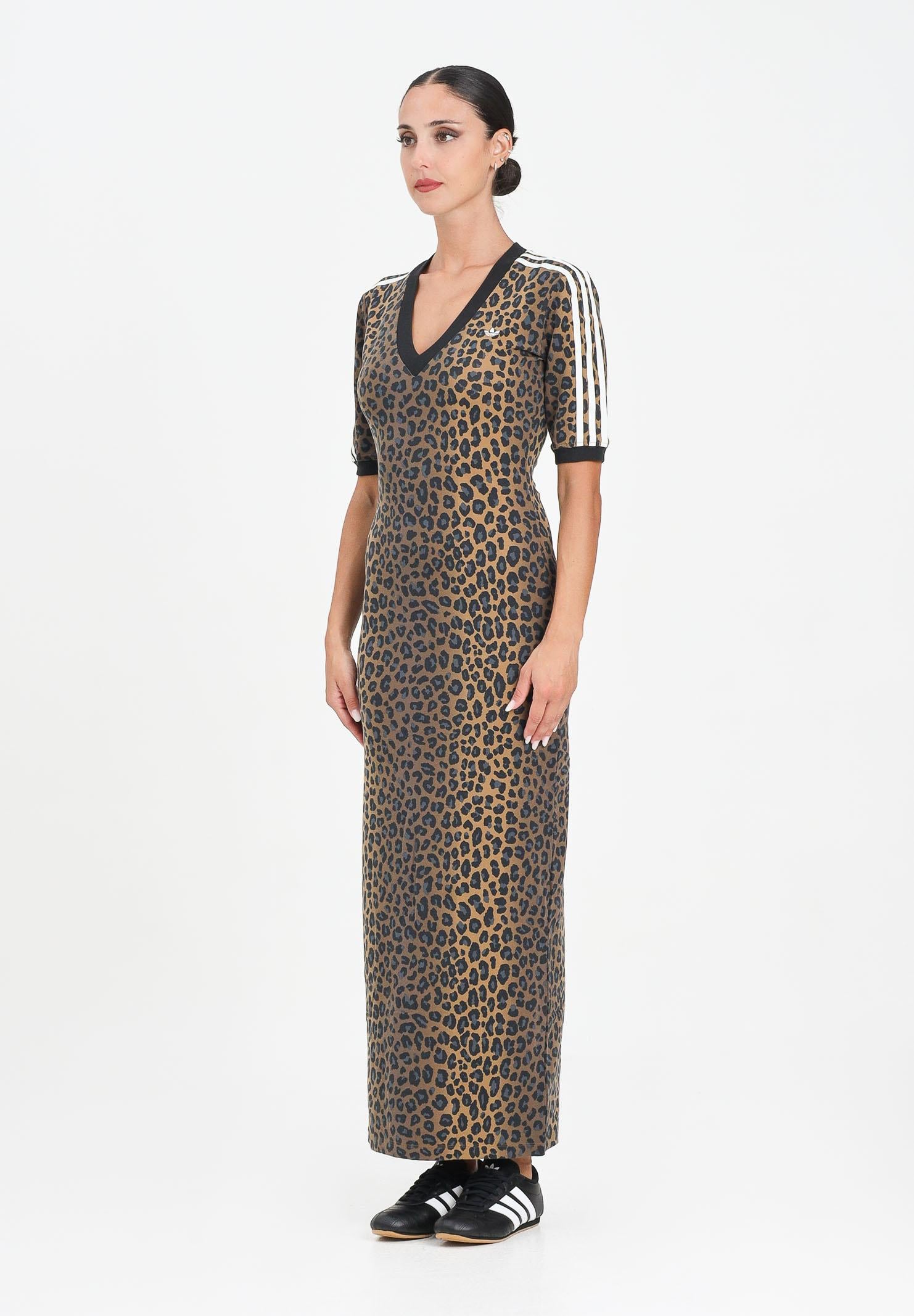 ADIDAS ORIGINALS Abito lungo Leopard V-Neck Maxi beige da donna JW2773 ADIDAS ORIGINALS