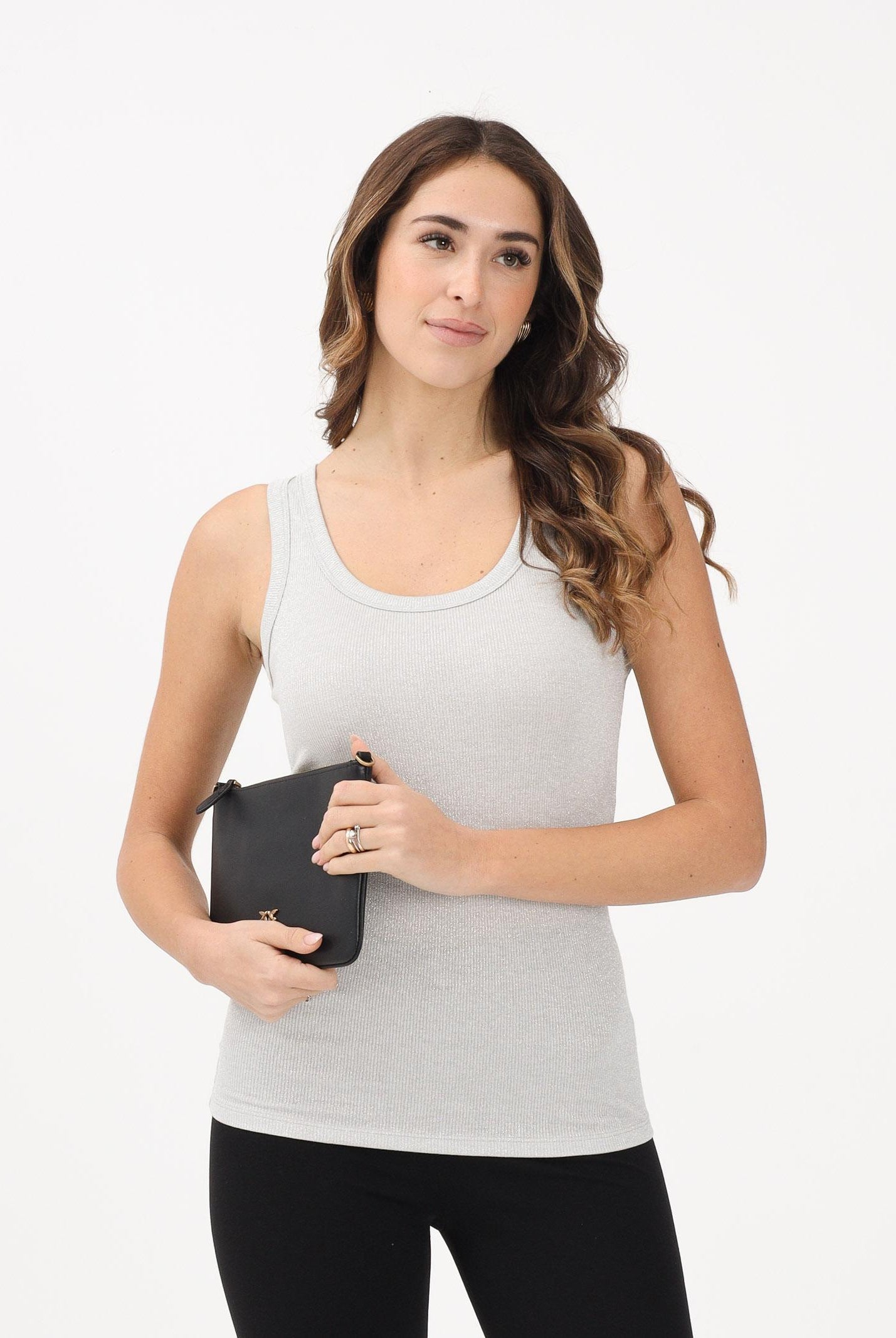 VICOLO Canotta argento da donna realizzata in un tessuto lavorato con filato lamé UF0055 AR VICOLO