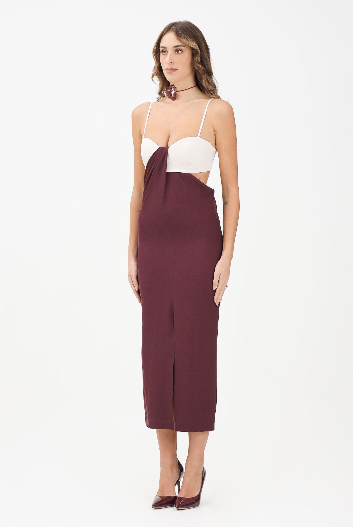 PATRIZIA PEPE Abito midi bordeaux e panna da donna 8A1551A454 FG17 PATRIZIA PEPE