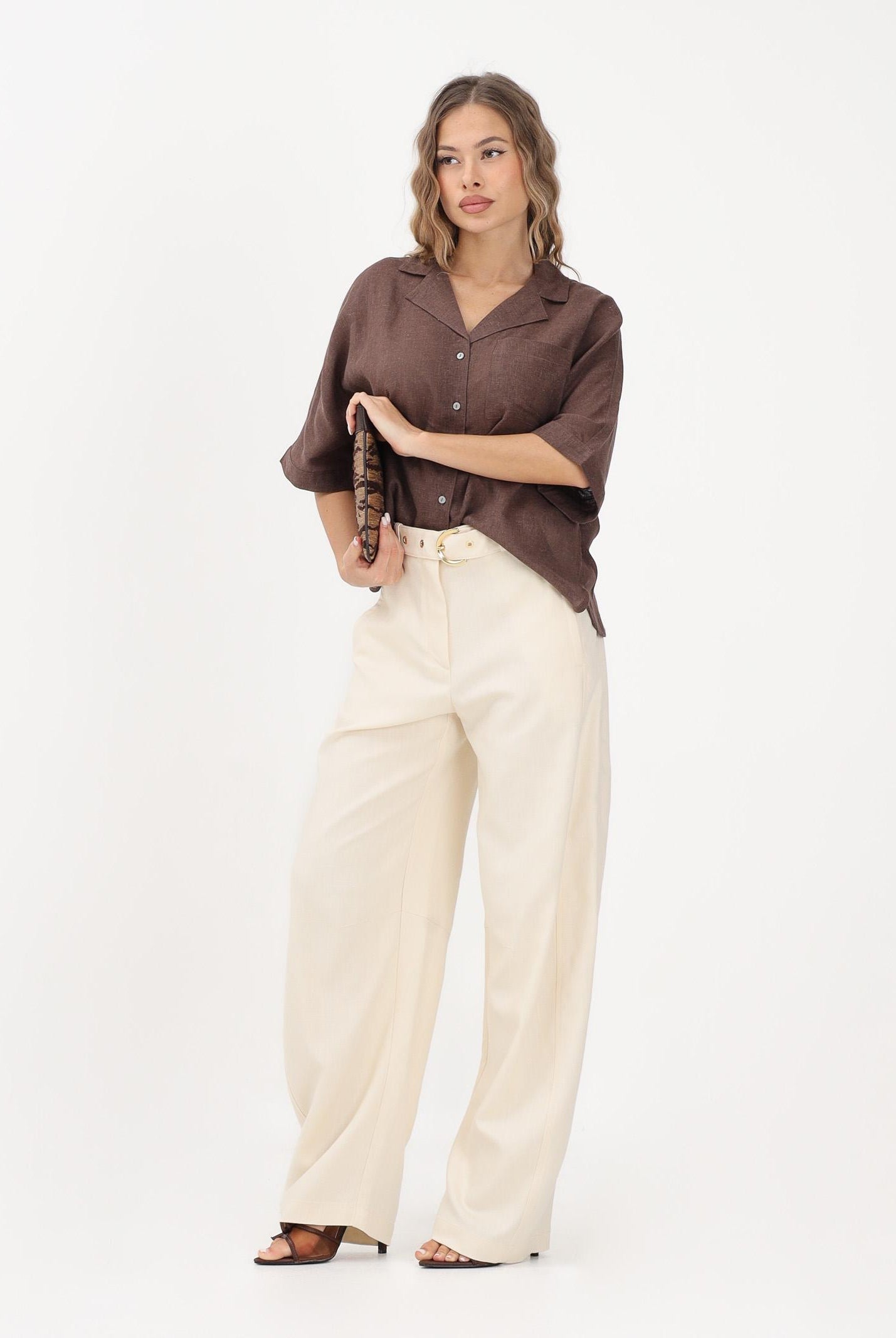 ONLY Camicia a manica corta marrone da donna 15314215 CHMA ONLY