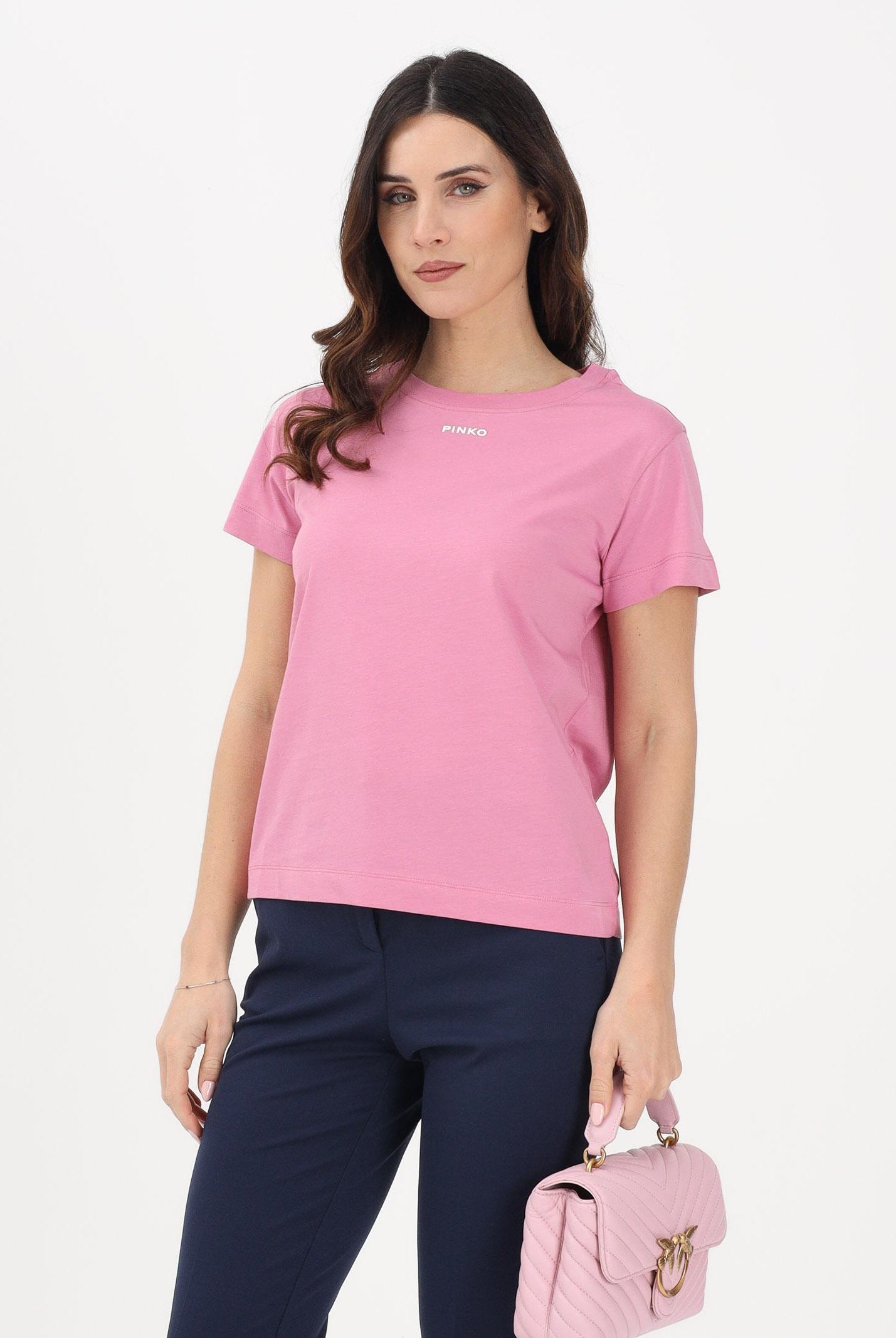 PINKO T-shirt a manica corta rosa da donna con logo 100373A34F Q48 PINKO