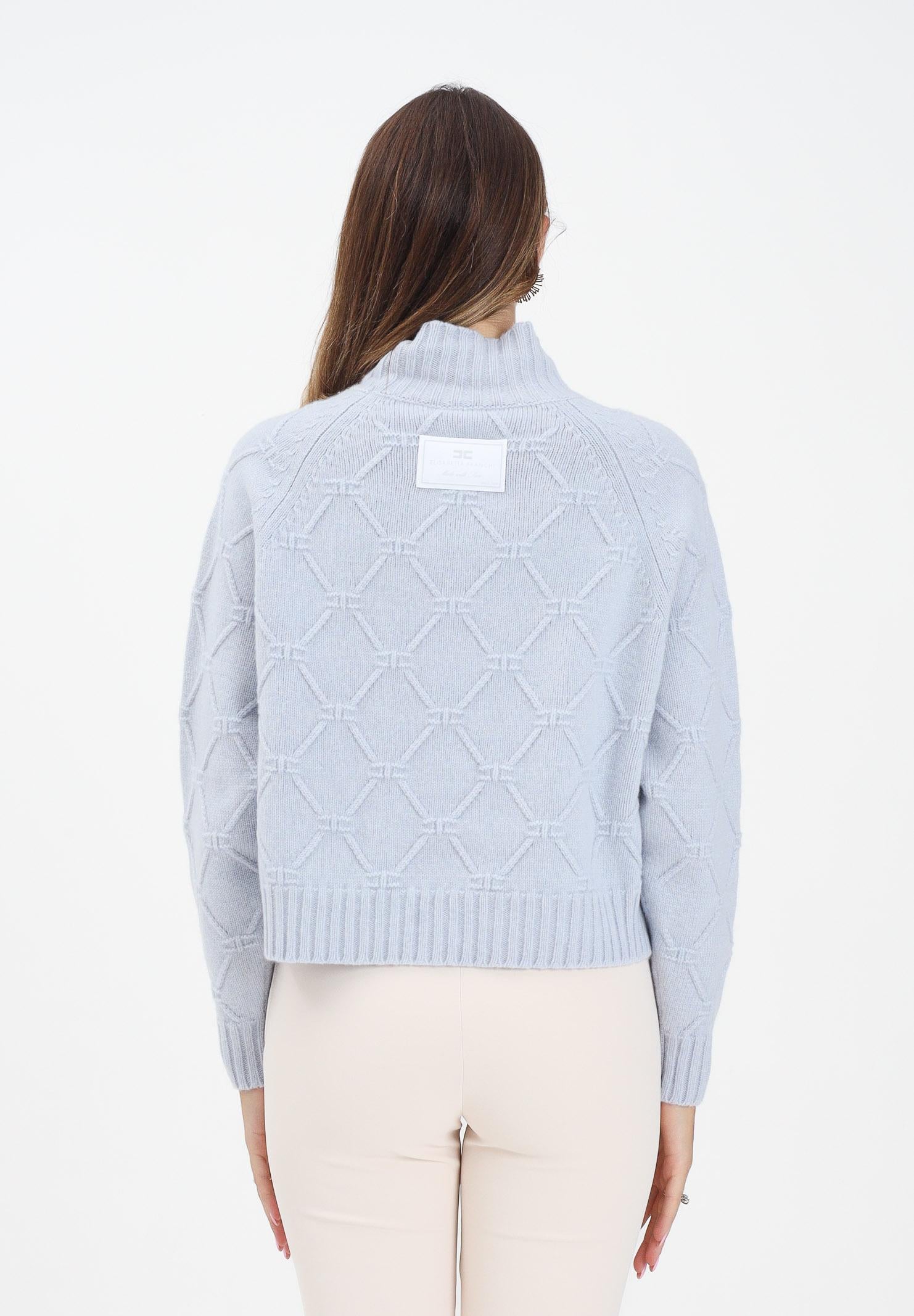 ELISABETTA FRANCHI Maglione a collo alto celeste da donna con losanghe jacquard MK55T57E2 EA7 ELISABETTA FRANCHI