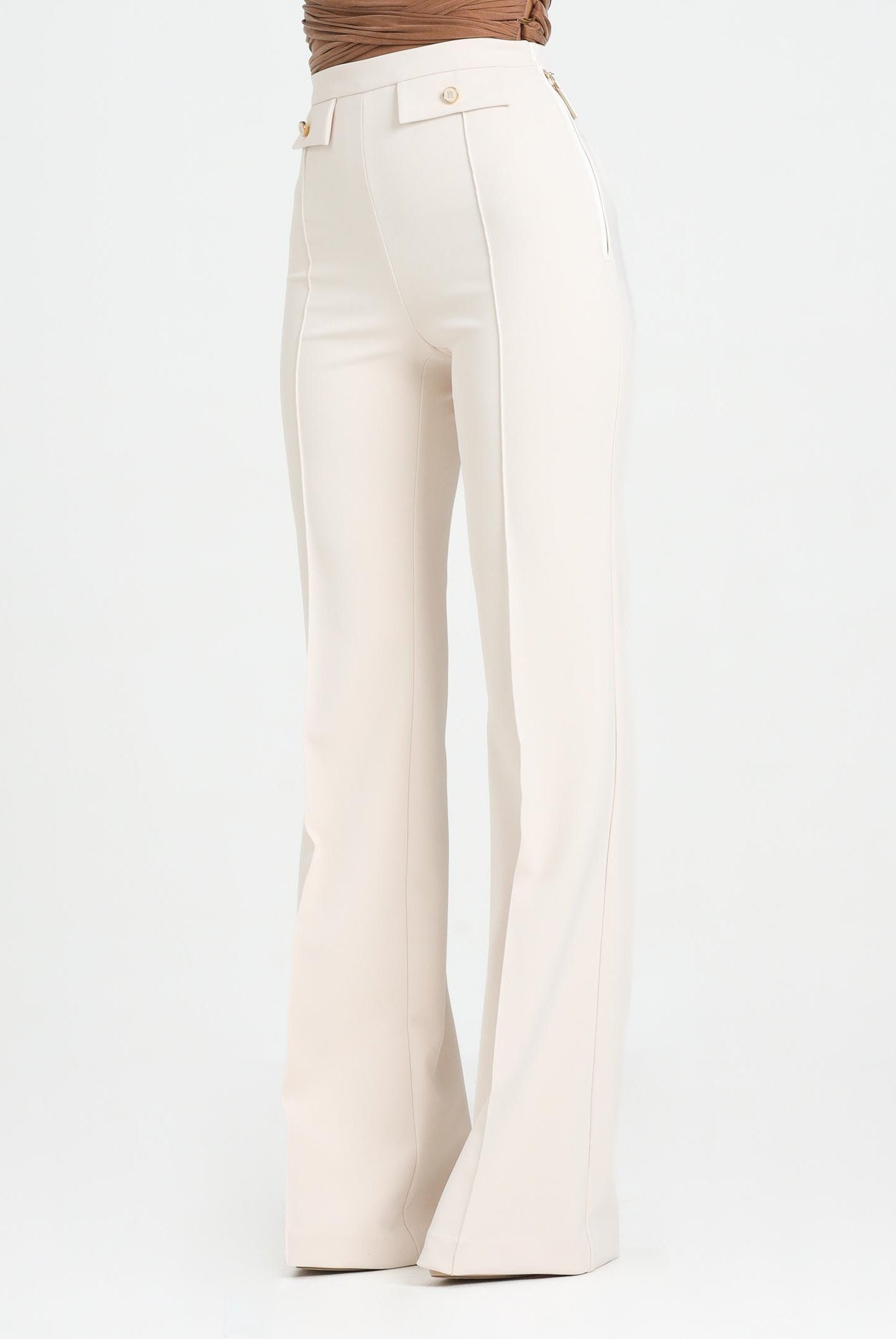 ELISABETTA FRANCHI Pantalone elegante color latte da donna in doppio crêpe PA12156E2 DZ9 ELISABETTA FRANCHI