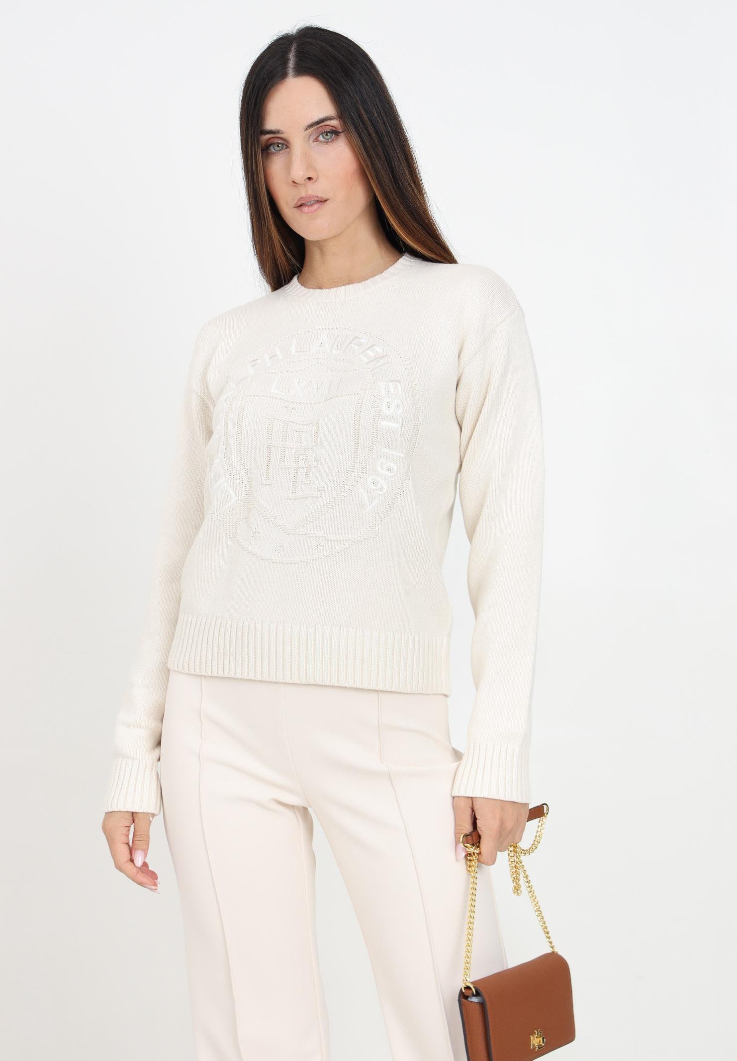 Maglioncino girocollo burro da donna con ricamo logo 200940590002 MASCARPONE LAUREN RALPH LAUREN