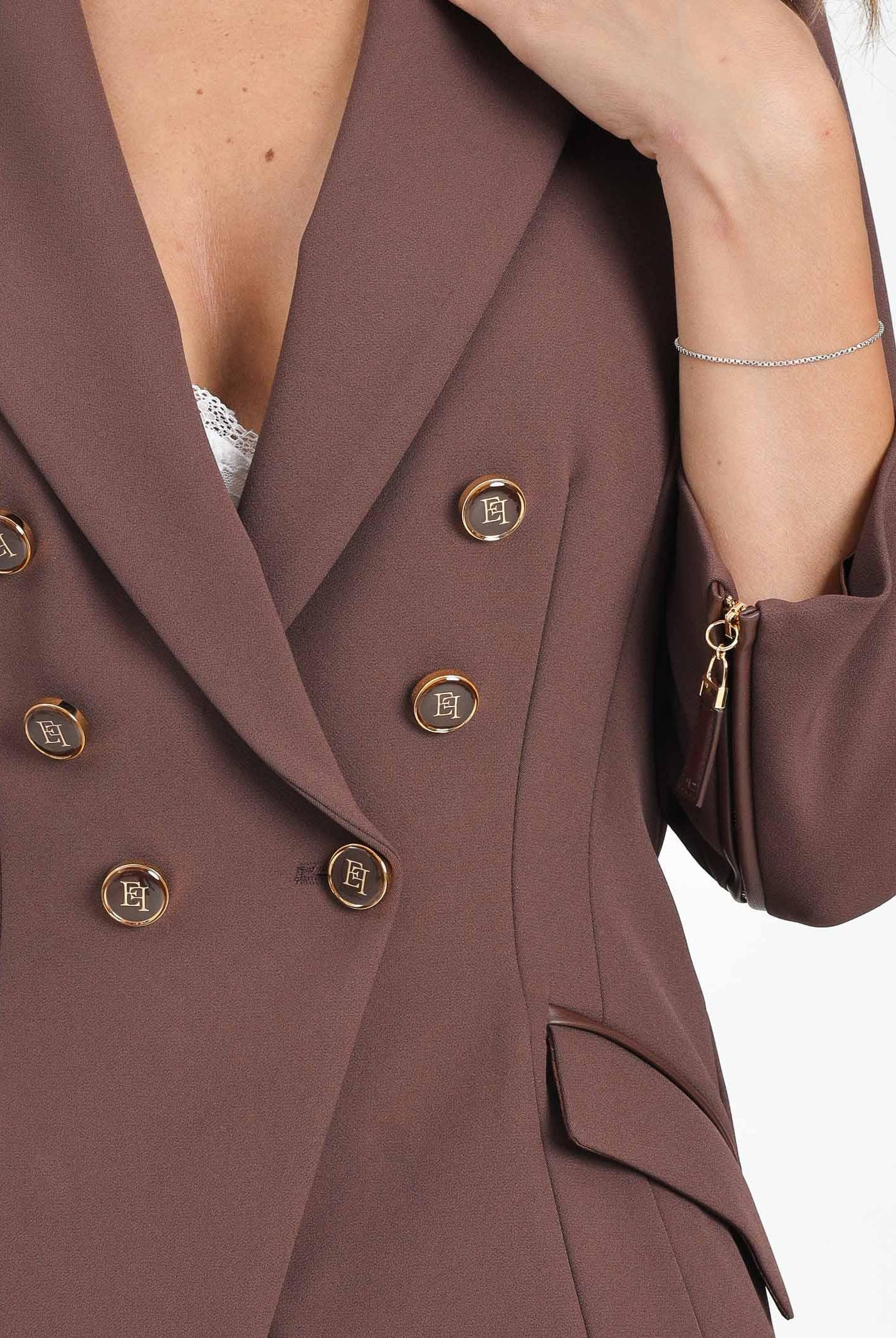 ELISABETTA FRANCHI Giacca doppiopetto marrone da donna in doppio crêpe GI17456E2 EA3 ELISABETTA FRANCHI