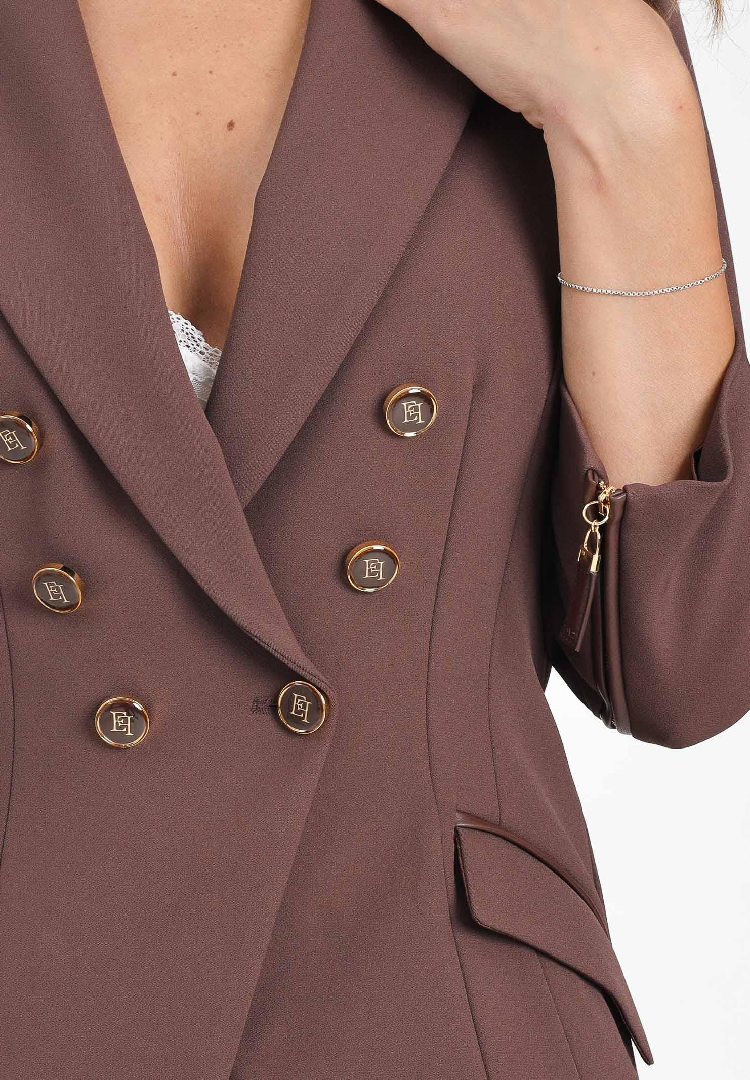 ELISABETTA FRANCHI Giacca doppiopetto marrone da donna in doppio crêpe GI17456E2 EA3 ELISABETTA FRANCHI