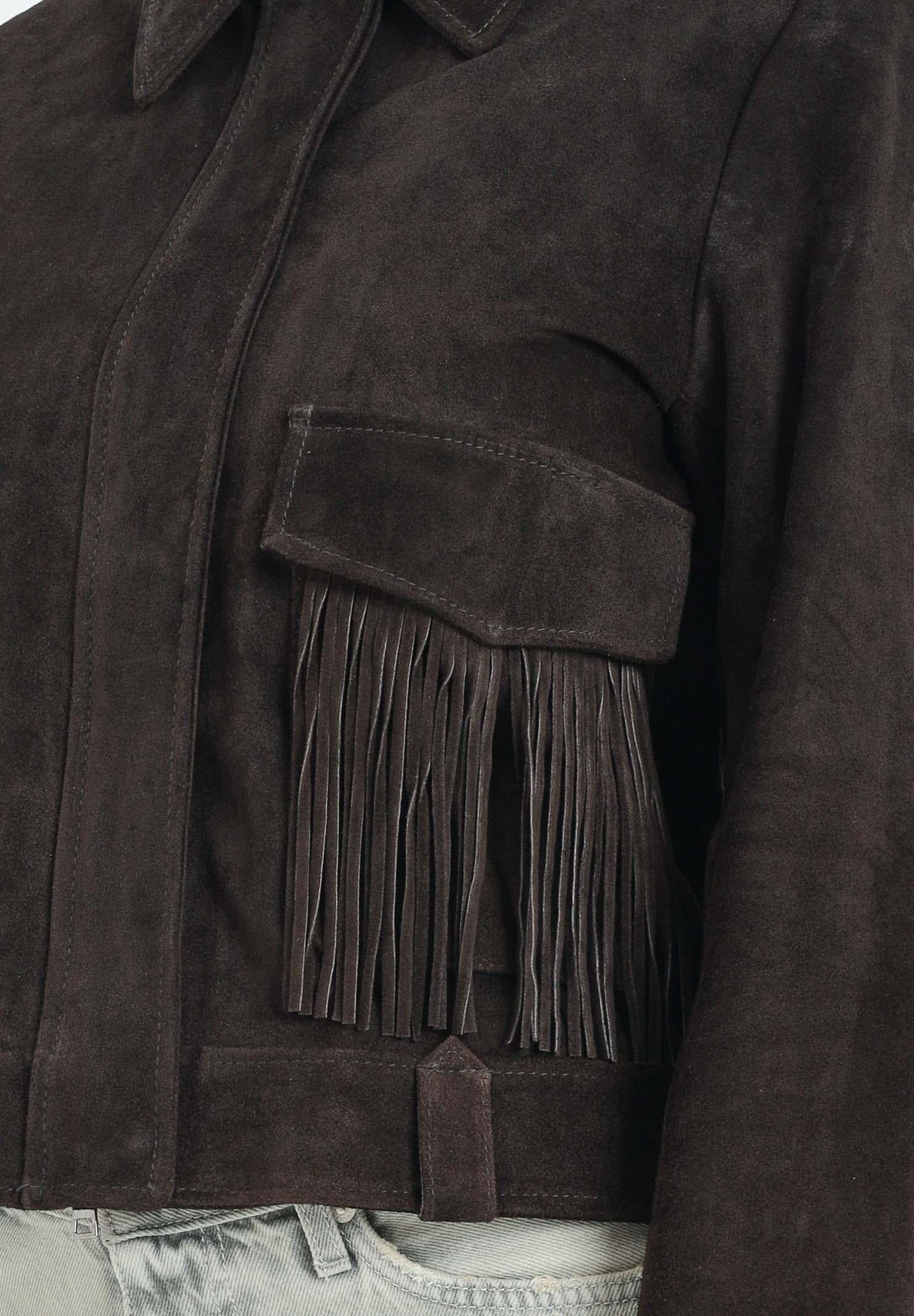 VICOLO Giubbotto in pelle scamosciata marrone da donna dal design in stile western TF0328 FU691 VICOLO