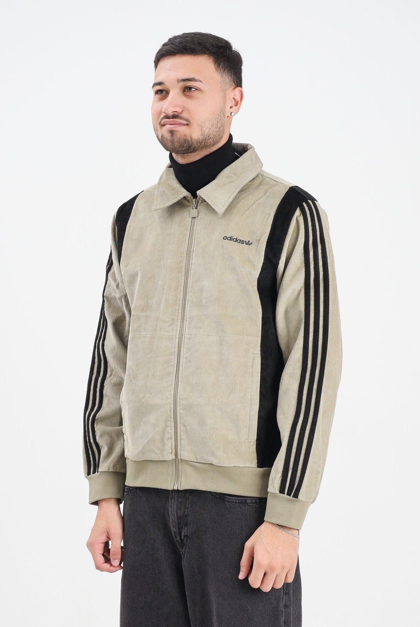 ADIDAS ORIGINALS Felpa con zip old-school verde militare e nera da uomo JX3086 ADIDAS ORIGINALS