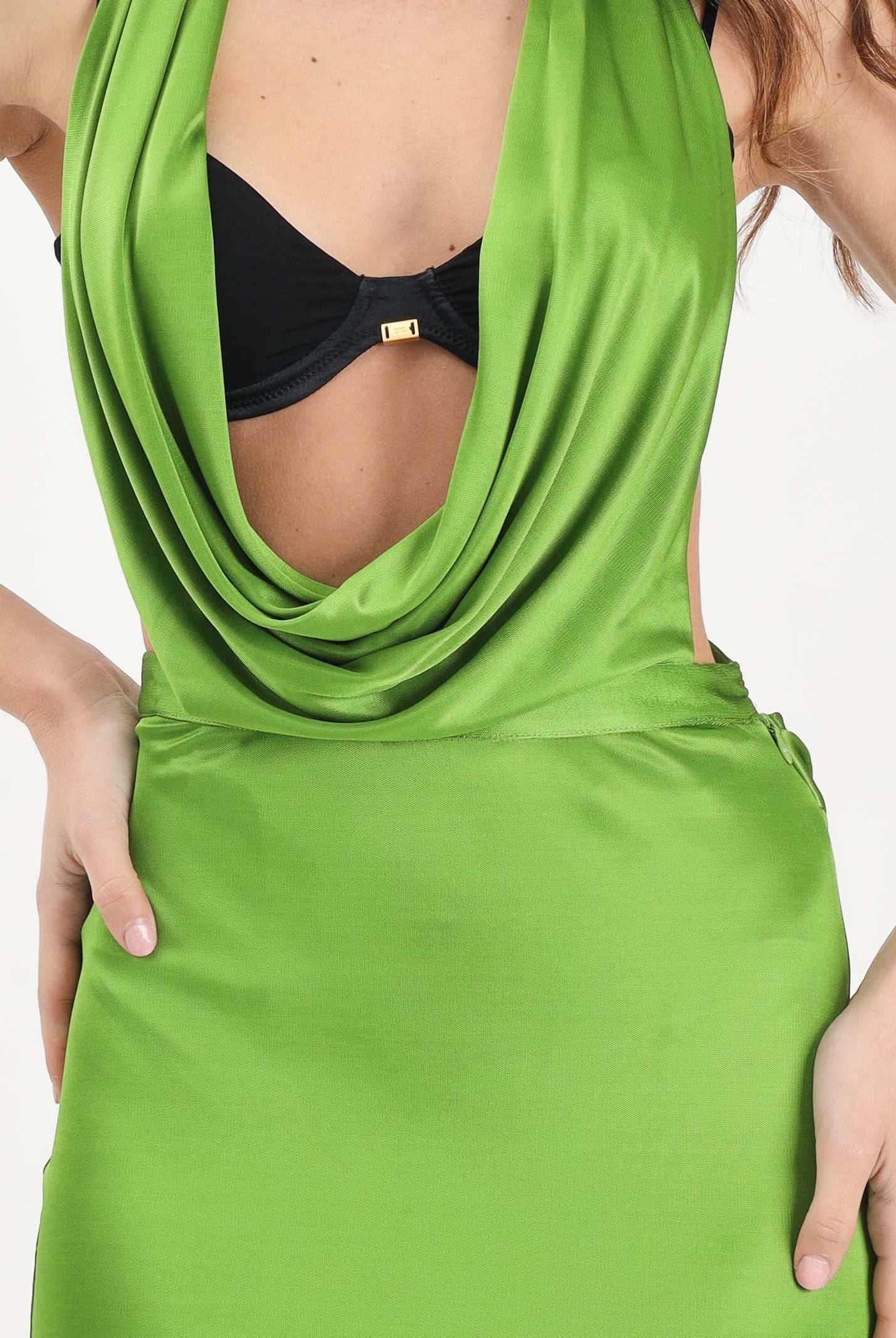 ELISABETTA FRANCHI Abito lungo verde da donna in jersey di viscosa lucida ABR1361E2 FA1 ELISABETTA FRANCHI