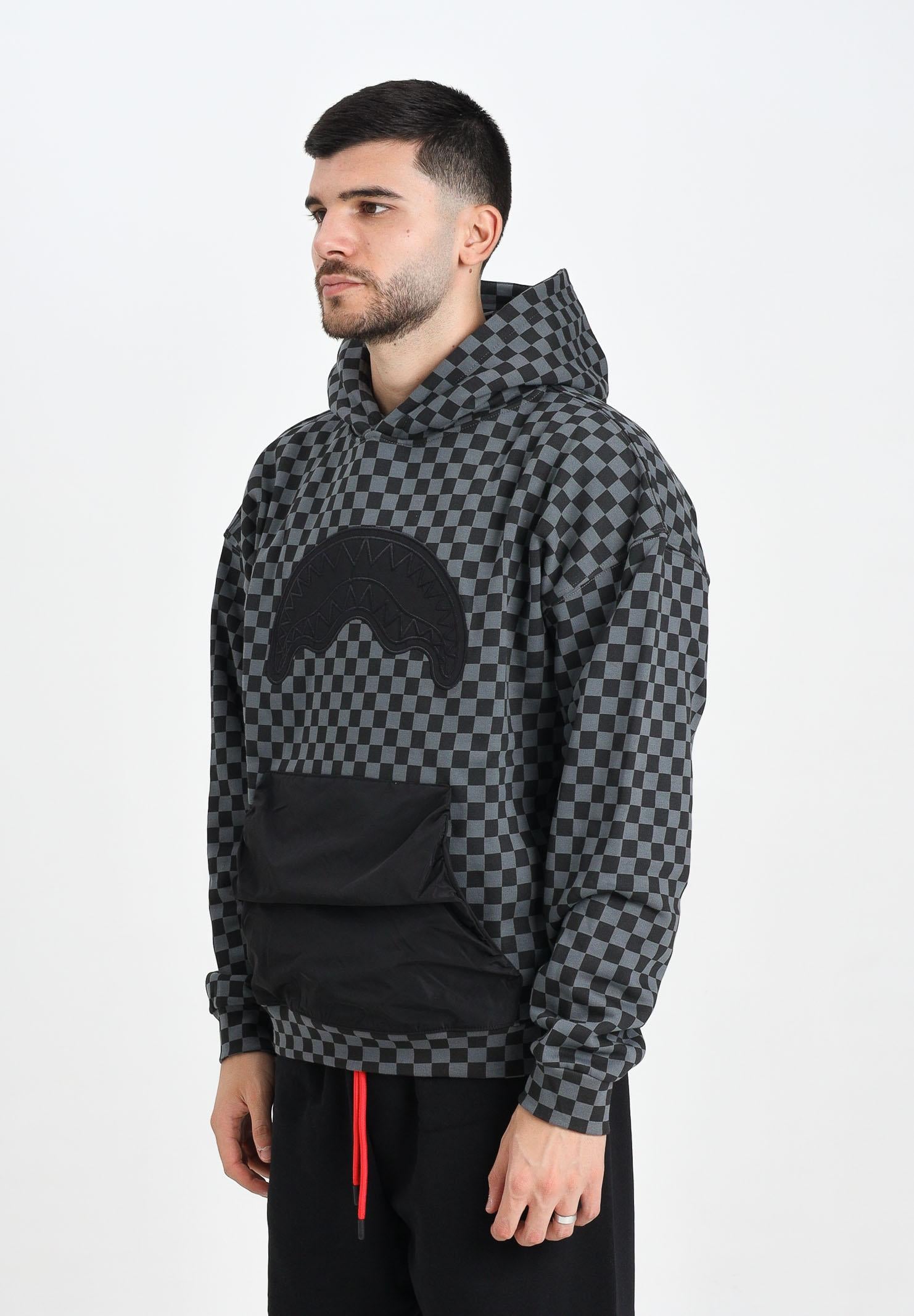 SPRAYGROUND Felpa con cappuccio grigia e nera da uomo rifinita da Shark SP823GBLK SPRAYGROUND