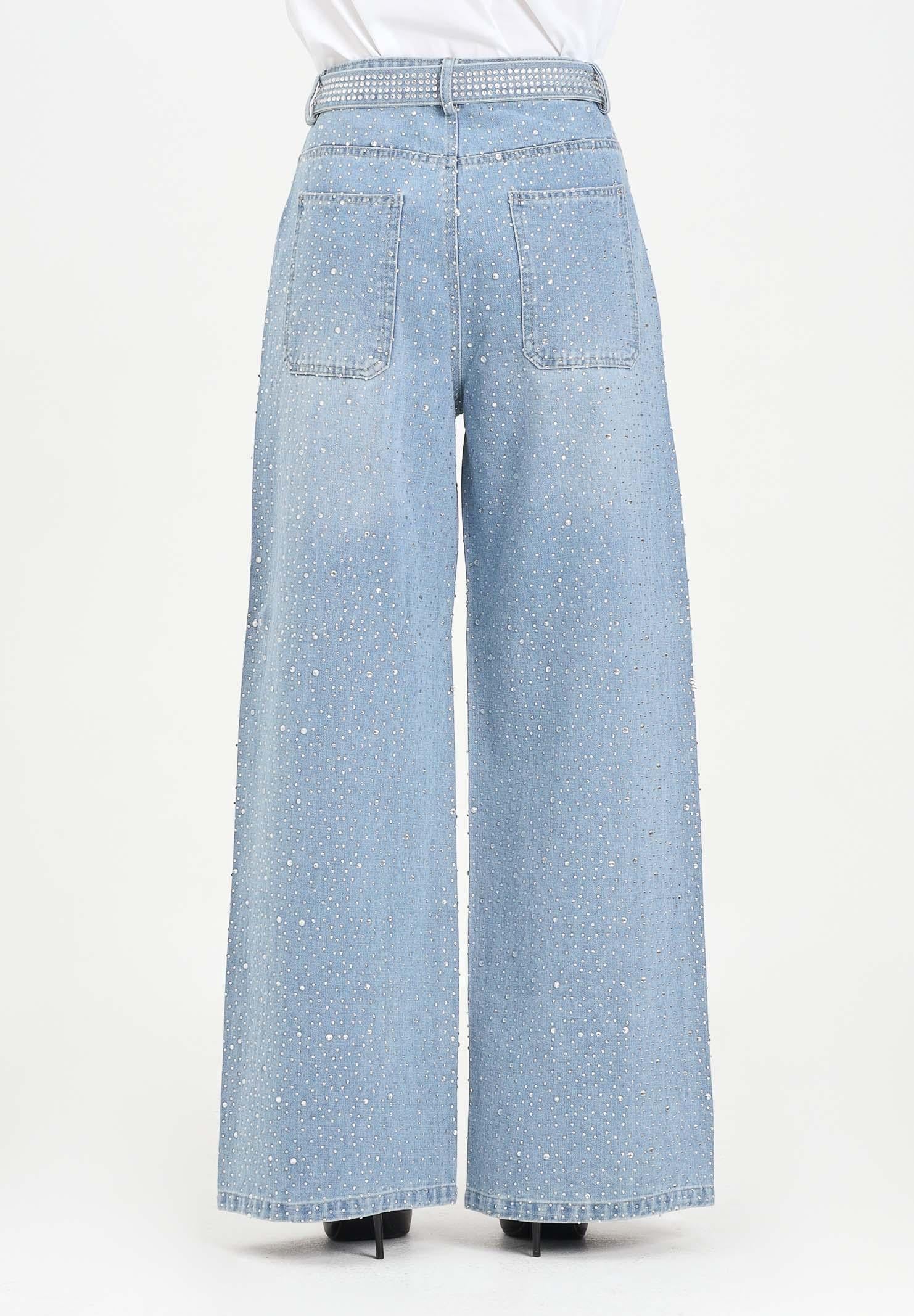 ODI ODI Jeans palazzo Murano in denim chiaro da donna impreziositi da strass MURANO100W5 C9 ODI ODI