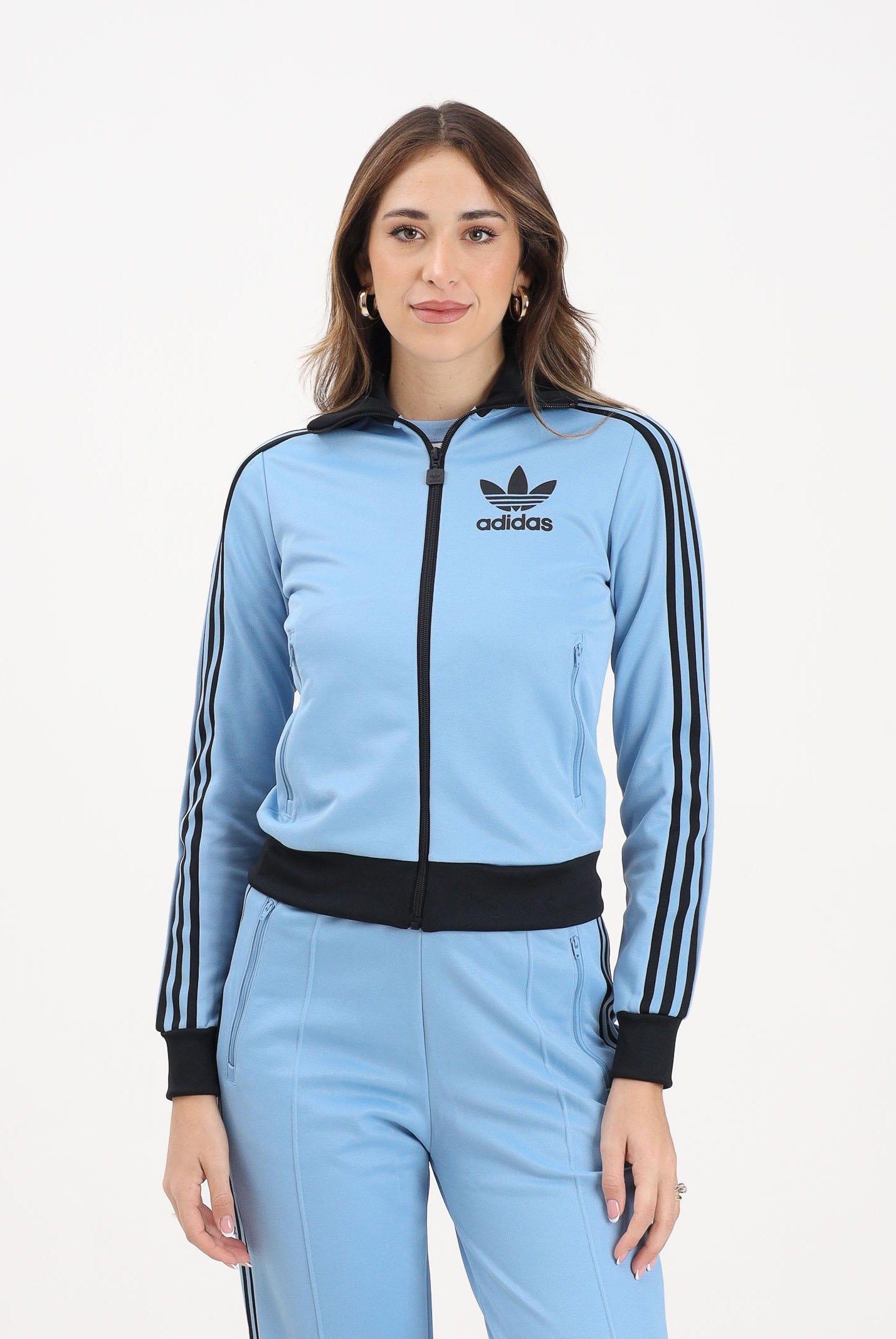 ADIDAS ORIGINALS Felpa con zip Heritage azzurra e nera da donna JX7851 ADIDAS ORIGINALS
