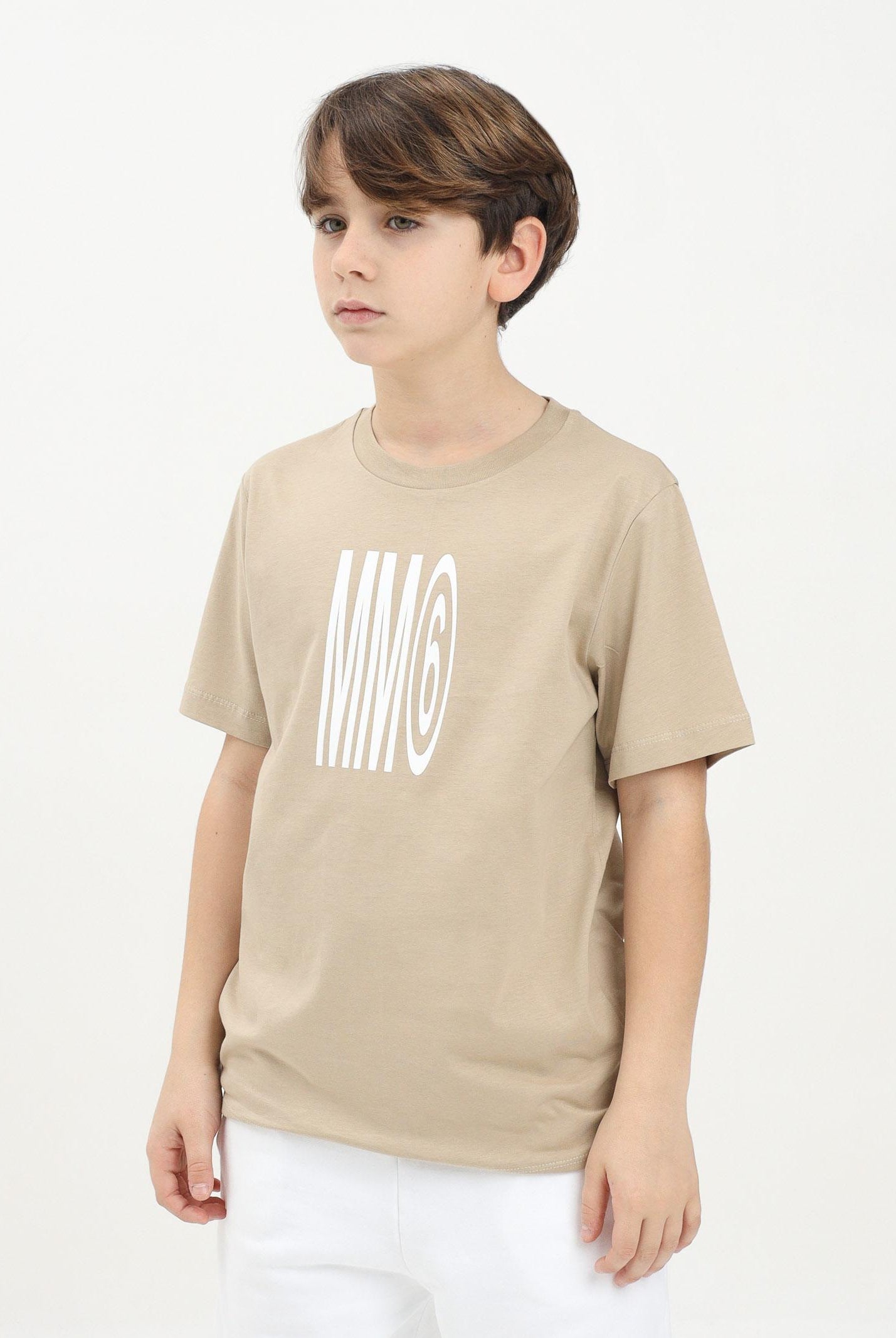 MAISON MARGIELA T-shirt a manica corta beige per donna, ragazzi e bambini con logo MM6 M60807MM04I BE MAISON MARGIELA