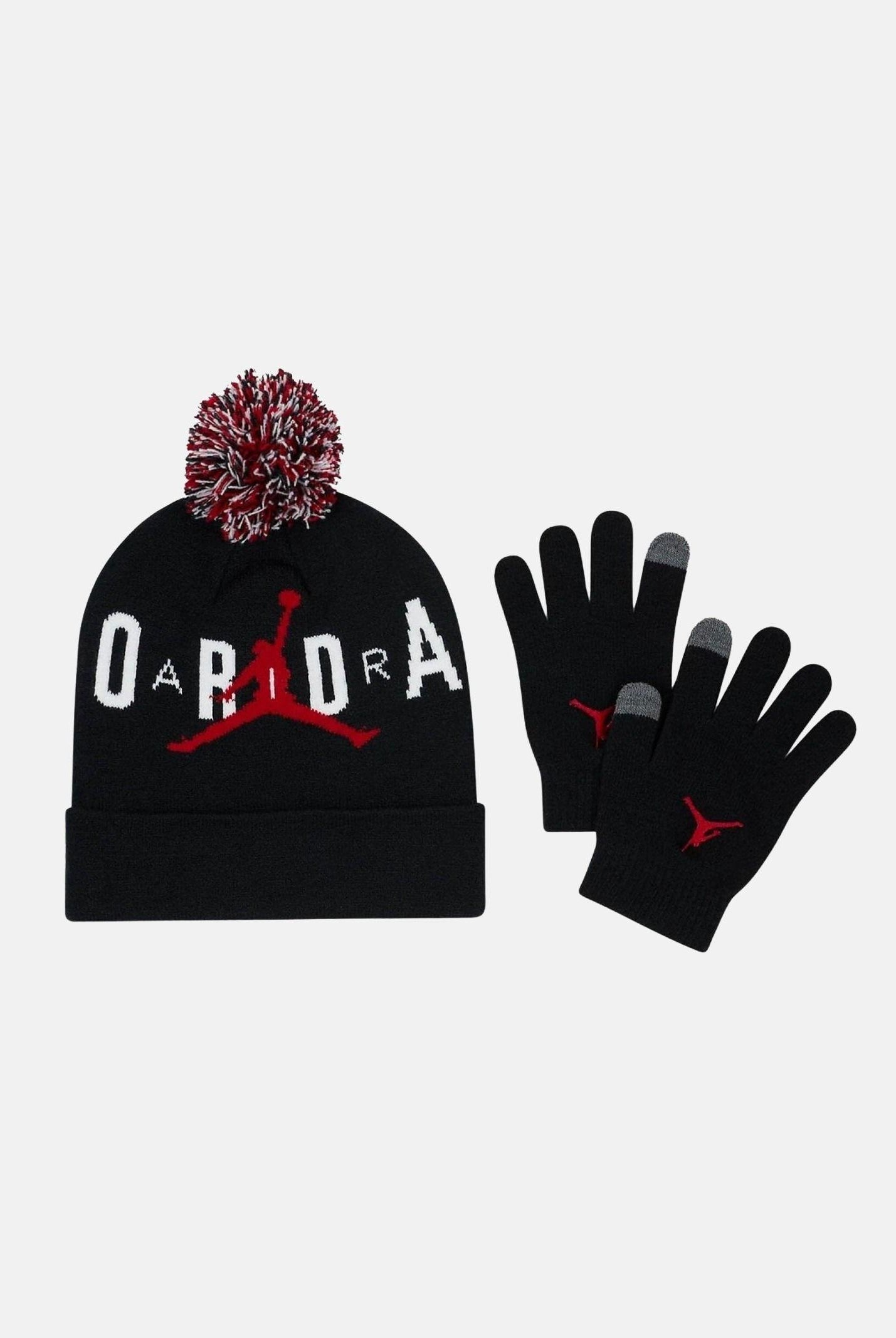 JORDAN Set regalo composto da cappello e guanti nero e rosso per bambino e bambina 9A0869 023 JORDAN