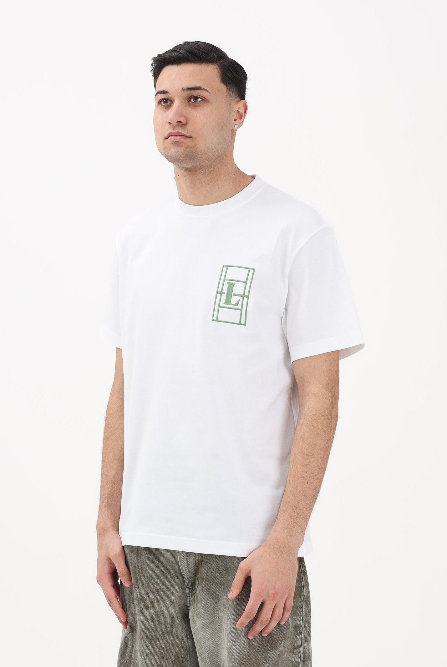 LACOSTE T-shirt a manica corta bianca da uomo in jersey pesante ricamato TH1716 001 LACOSTE