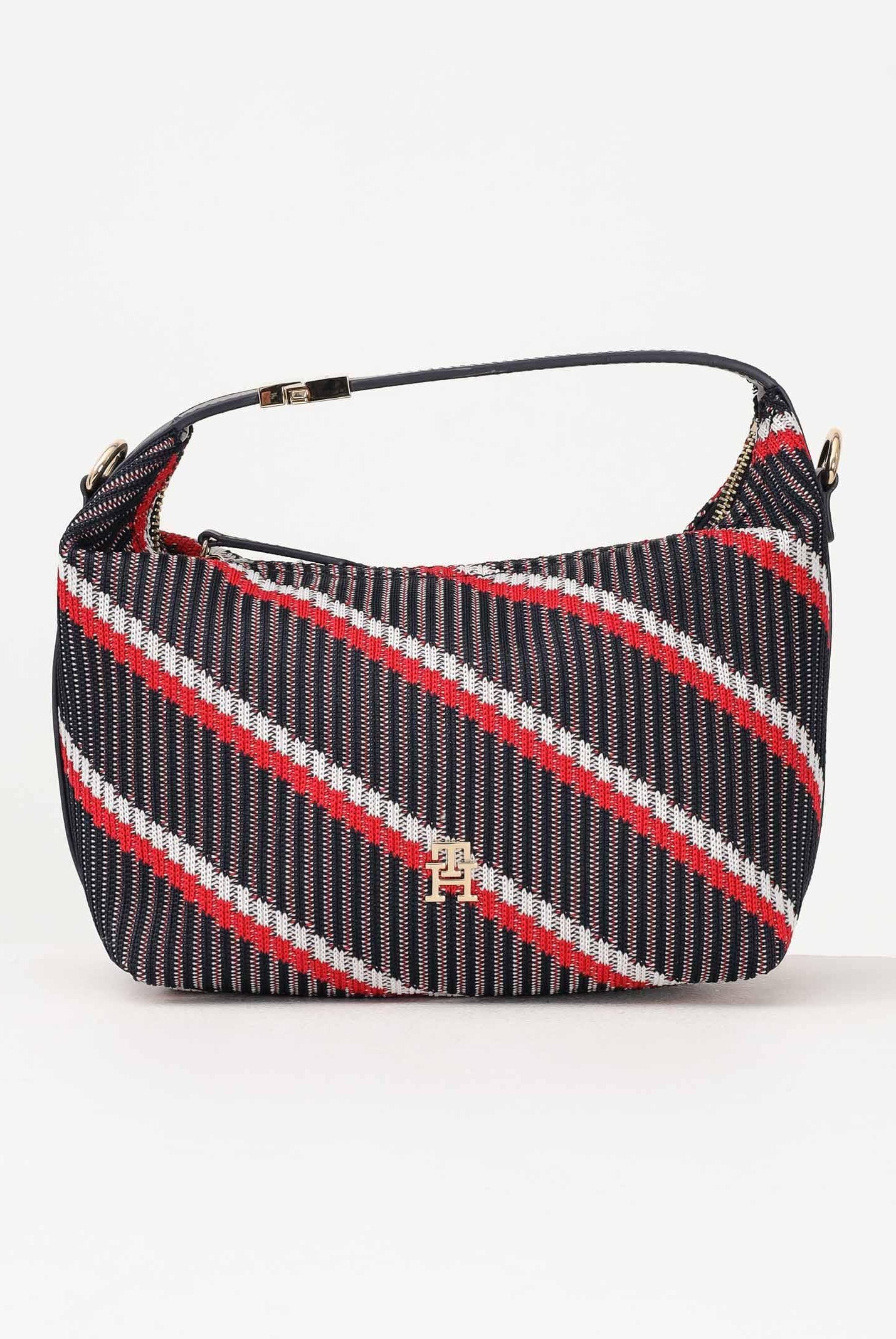 TOMMY HILFIGER Borsa hobo da donna in maglia blu bianca e rossa AW0AW18165 0GY TOMMY HILFIGER