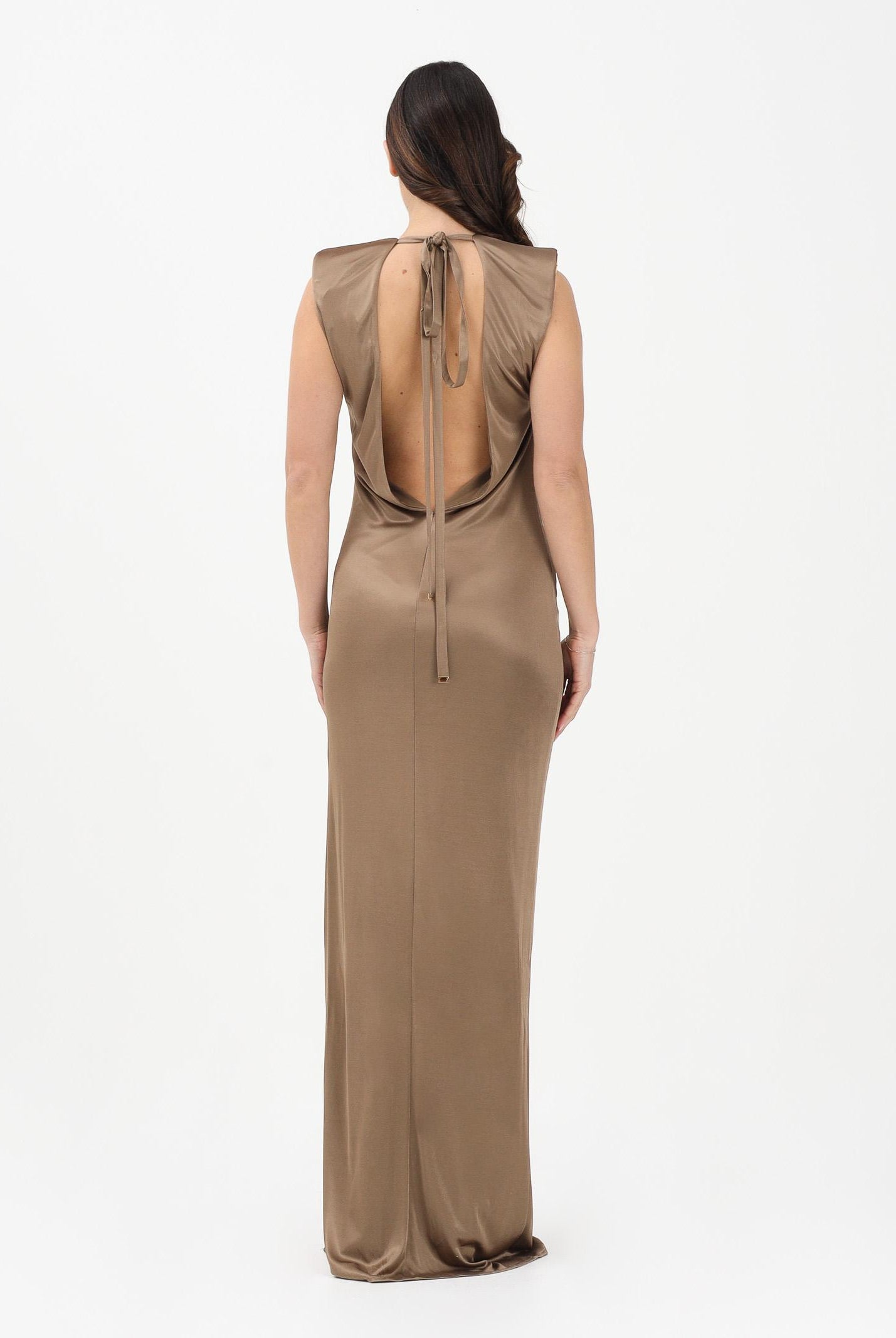 ELISABETTA FRANCHI Abito lungo argilla da donna con spacco laterale ABR2461E2 229 ELISABETTA FRANCHI