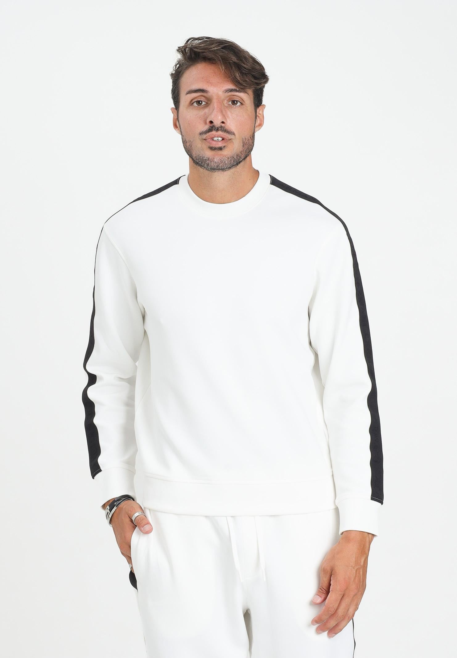 ARMANI EXCHANGE Felpa girocollo bianca da uomo impreziosita da bande laterali logate XM001296AF10818 U0009 ARMANI EXCHANGE