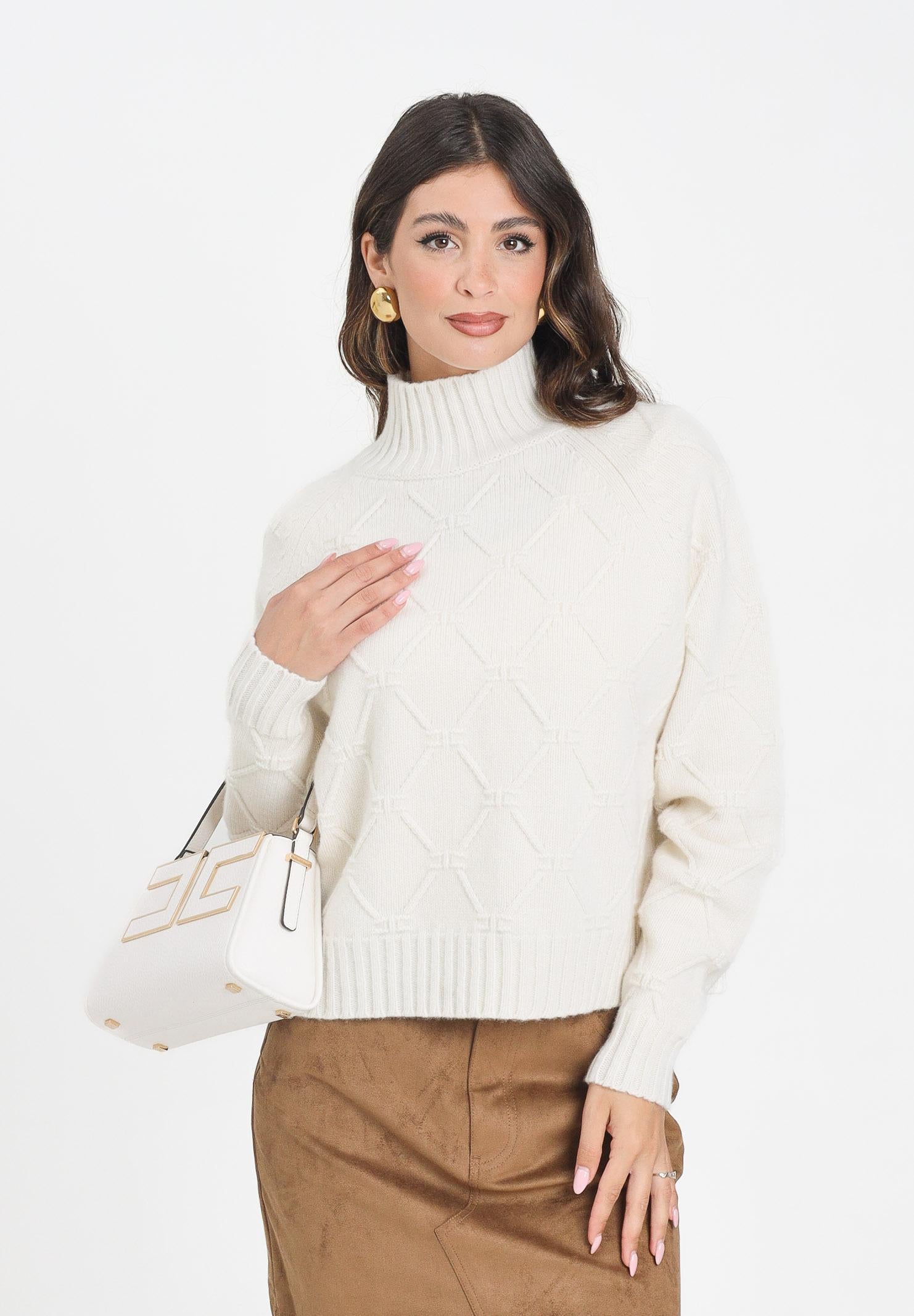 ELISABETTA FRANCHI Maglione a collo alto panna da donna con losanghe jacquard MK55T57E2 DZ9 ELISABETTA FRANCHI