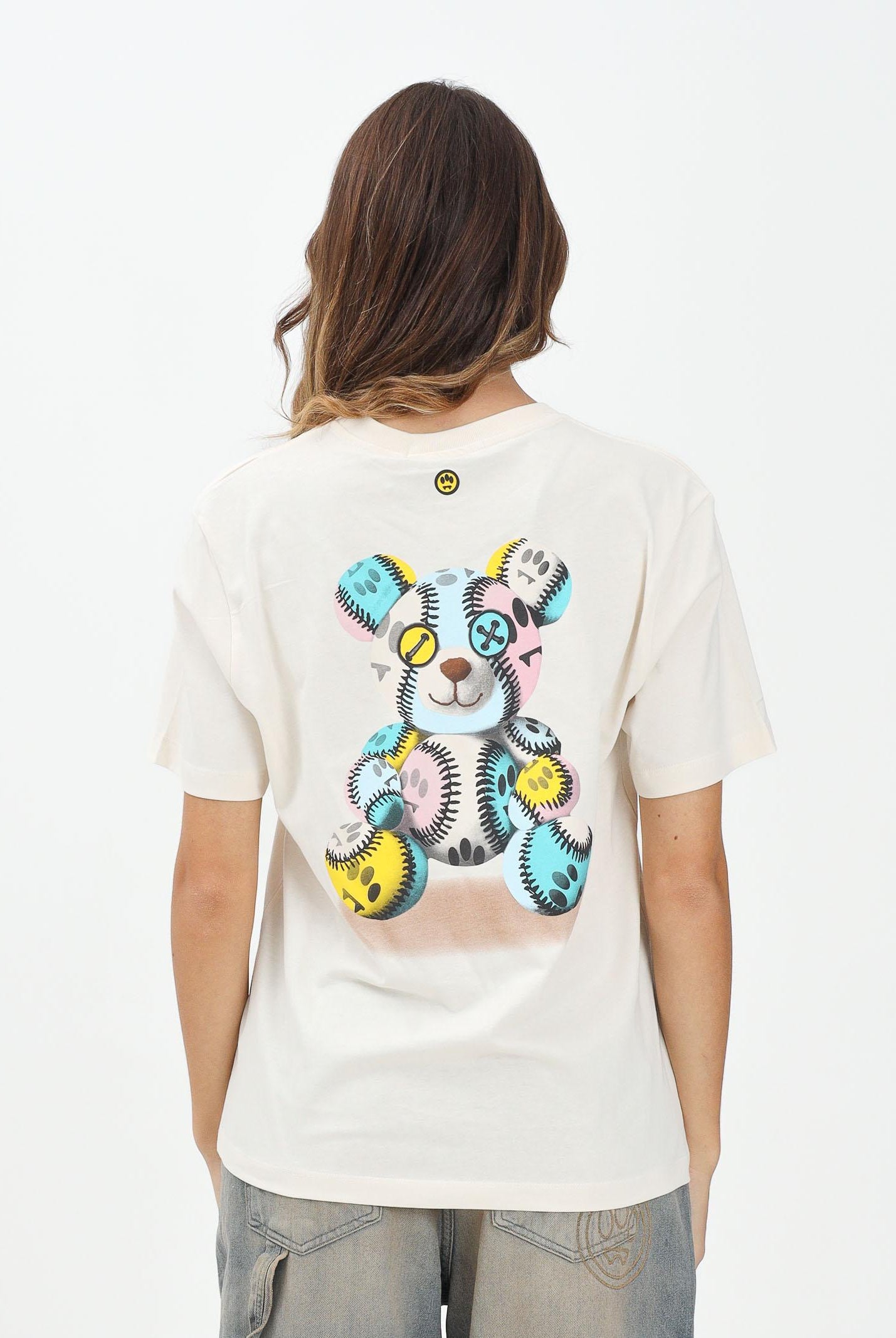 BARROW T-shirt a manica corta panna per uomo e donna con stampa sul retro F5BWUATH053 013 BARROW