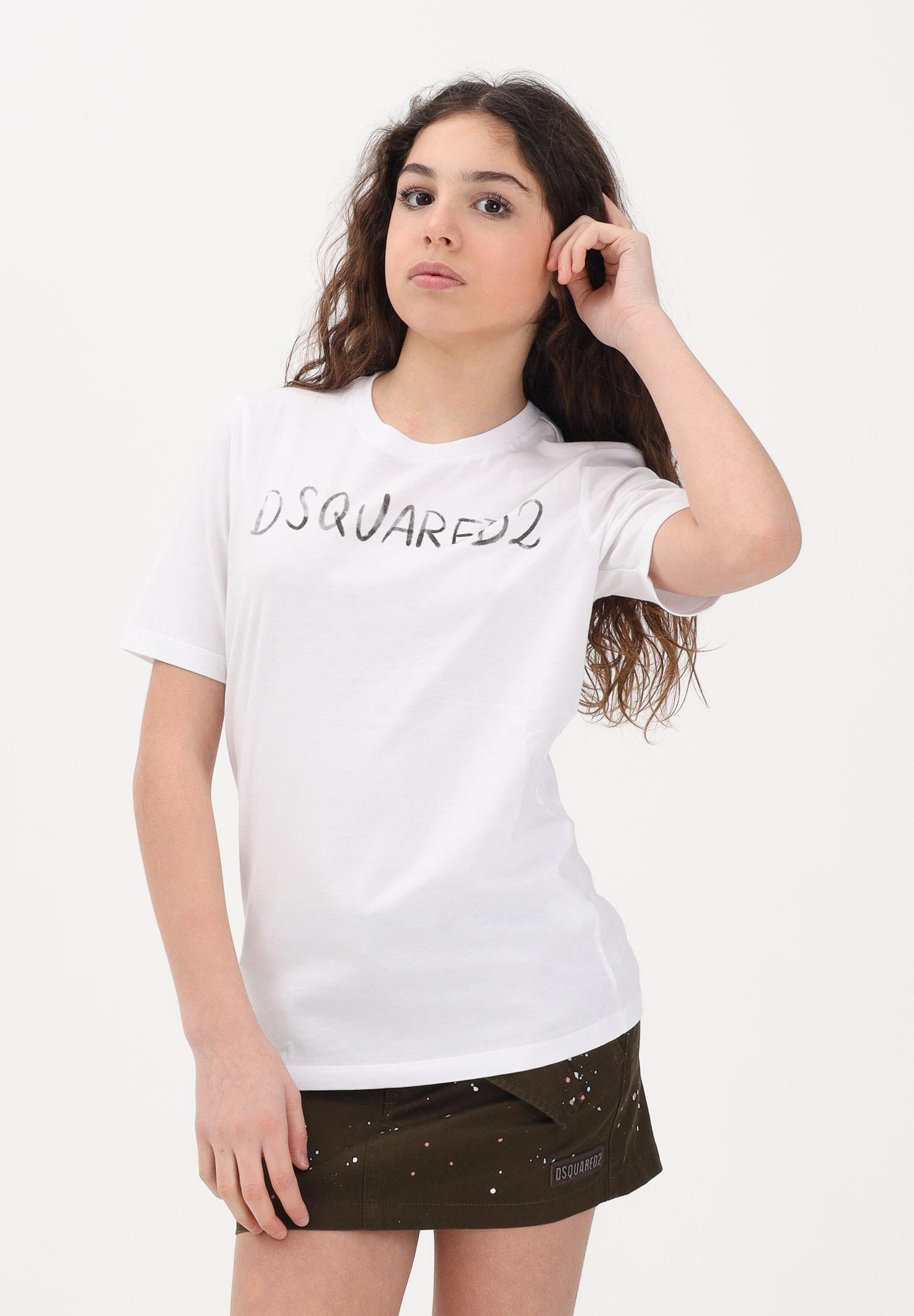 DSQUARED2 T-shirt a manica corta bianca per donna, ragazzi e bambini con logo DQ3158D0AGP DQ100 DSQUARED2