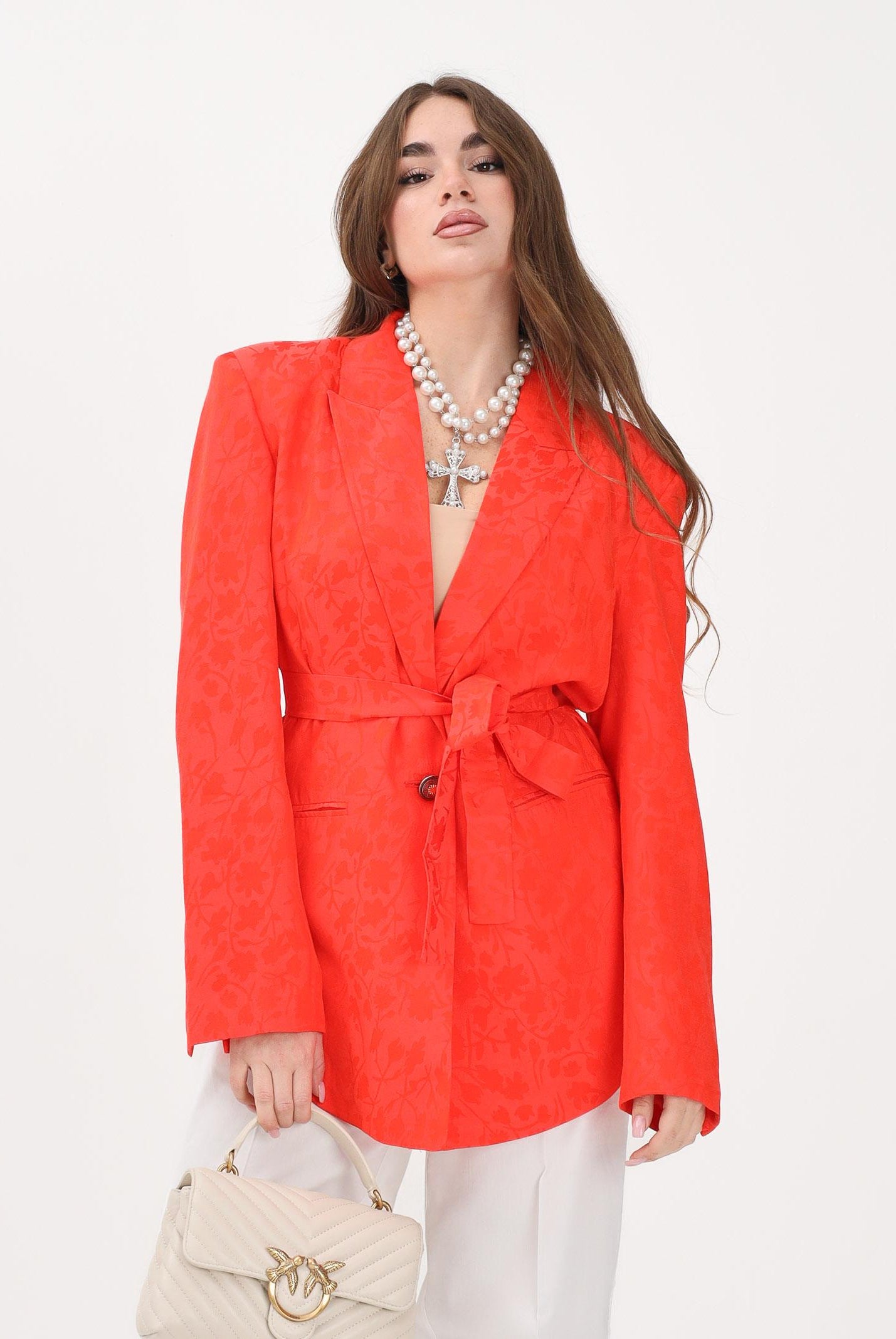 PINKO Giacca in stile kimono arancione da donna con motivo floreale 106800A3AN A99 PINKO