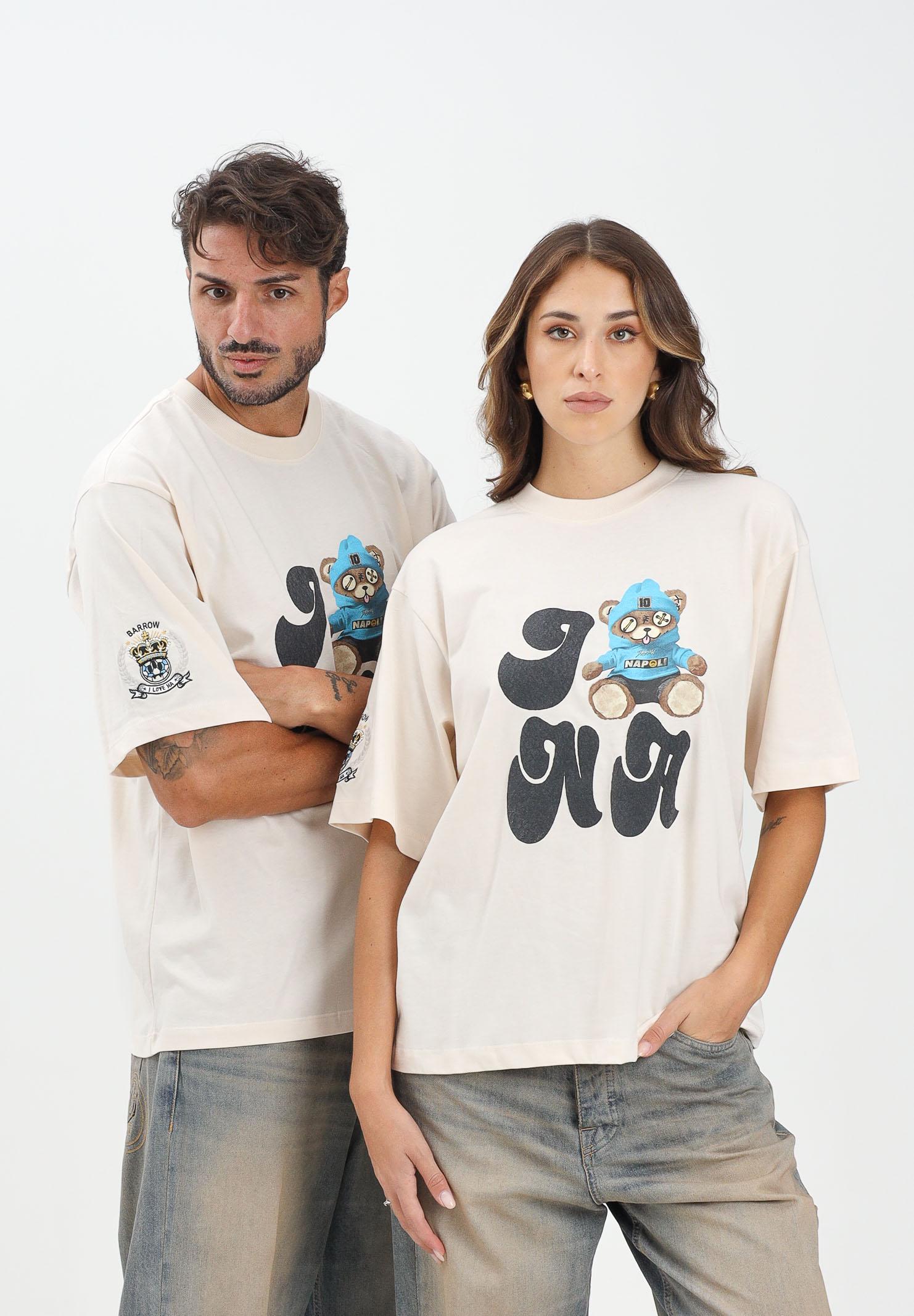 BARROW T-shirt a manica corta crema per uomo e donna con stampa Napoli F5BWUATH076 013 BARROW