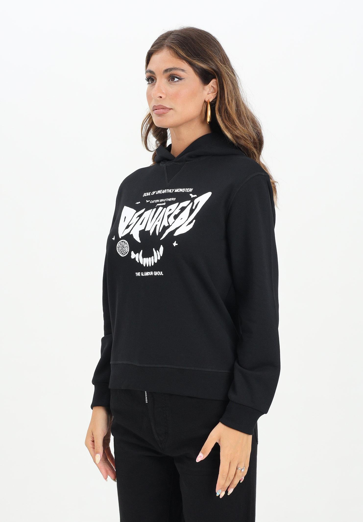 DSQUARED2 Felpa con cappuccio nera per donna, ragazzi e bambini con stampa Dsquared2 horror DQ3004D0094 DQ900 DSQUARED2