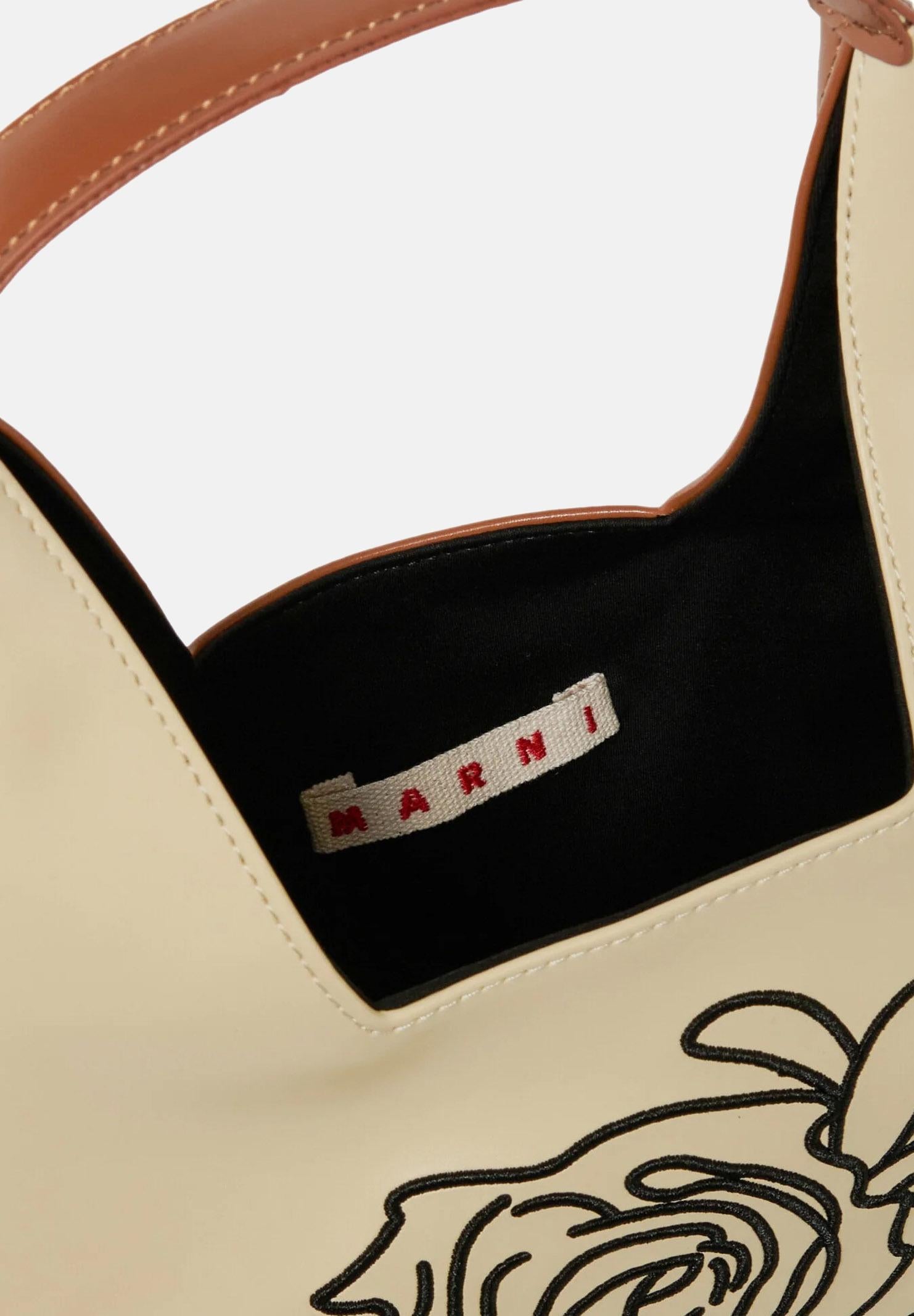 MARNI Borsa a mano Diamond beige e cuoio da donna con motivo floreale ricamato M01837M00TK 0M105 MARNI
