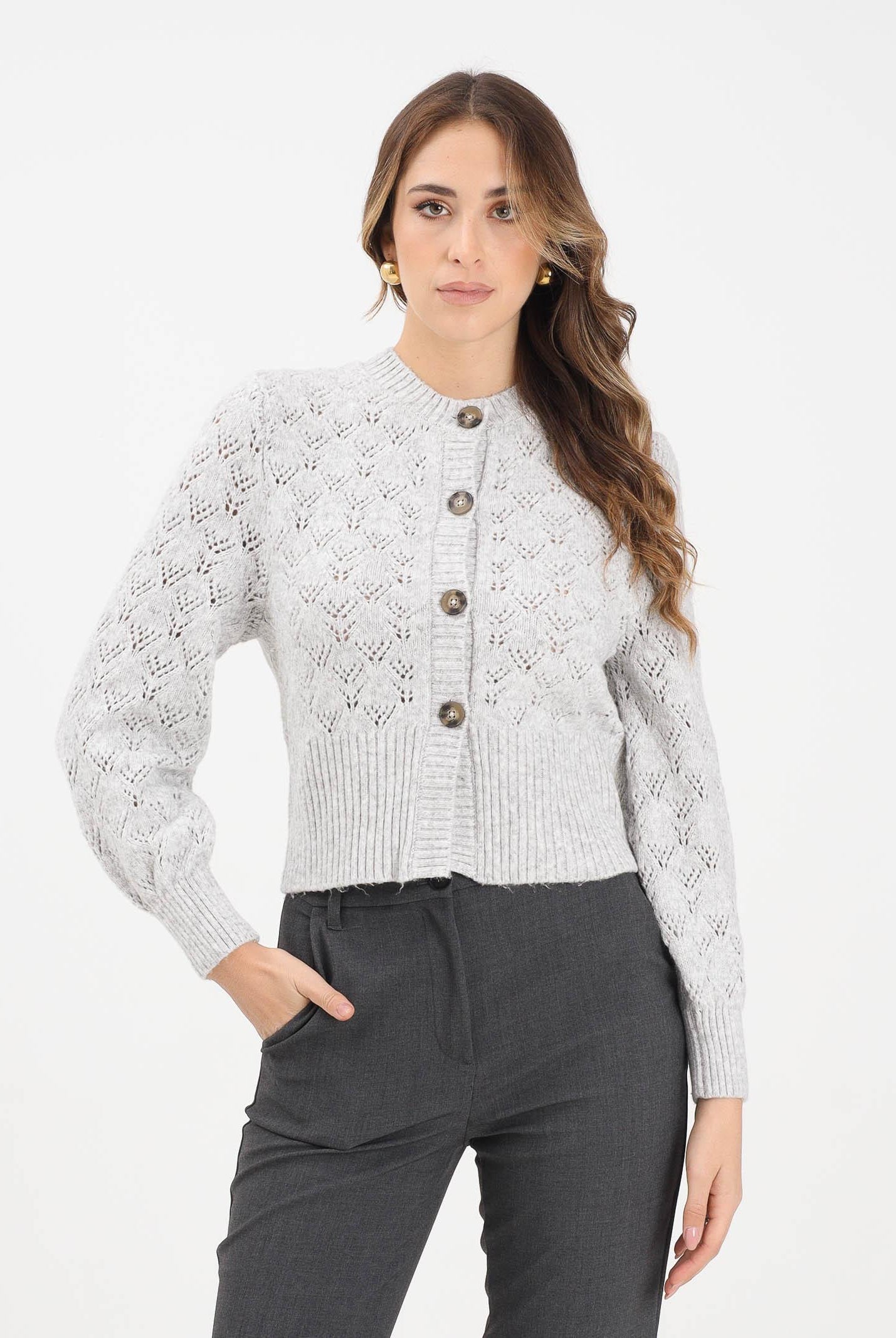 JDY Cardigan corto grigio da donna 15355619 LightGreyMel JDY