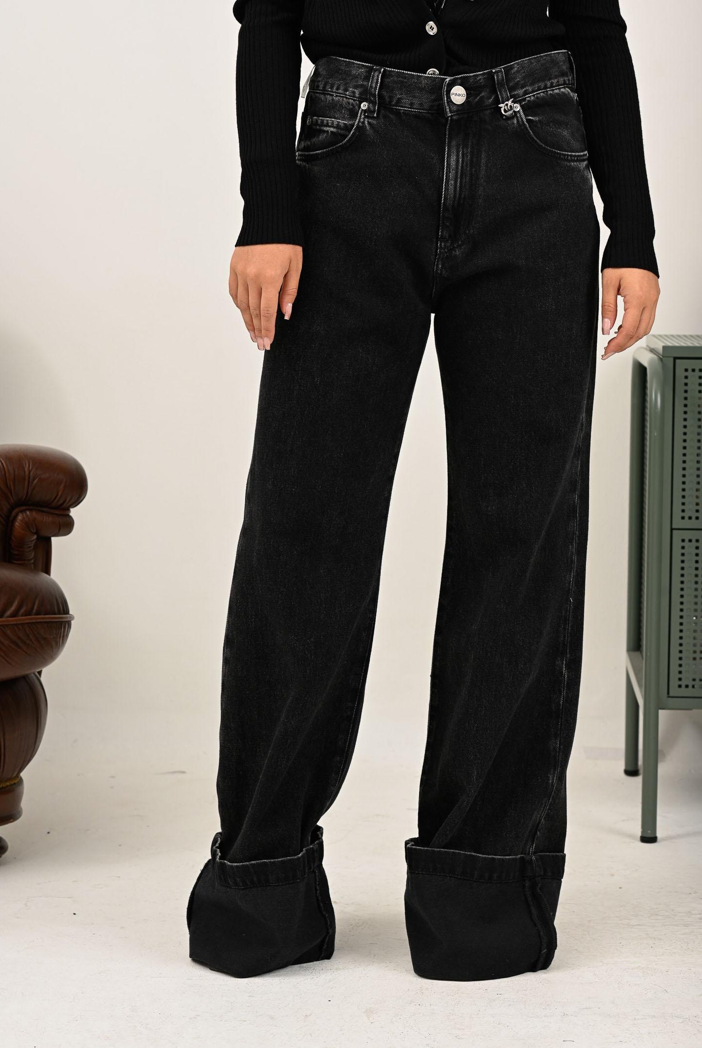 PINKO Jeans wide-leg in denim nero da donna 105541A2RR PJ4 PINKO