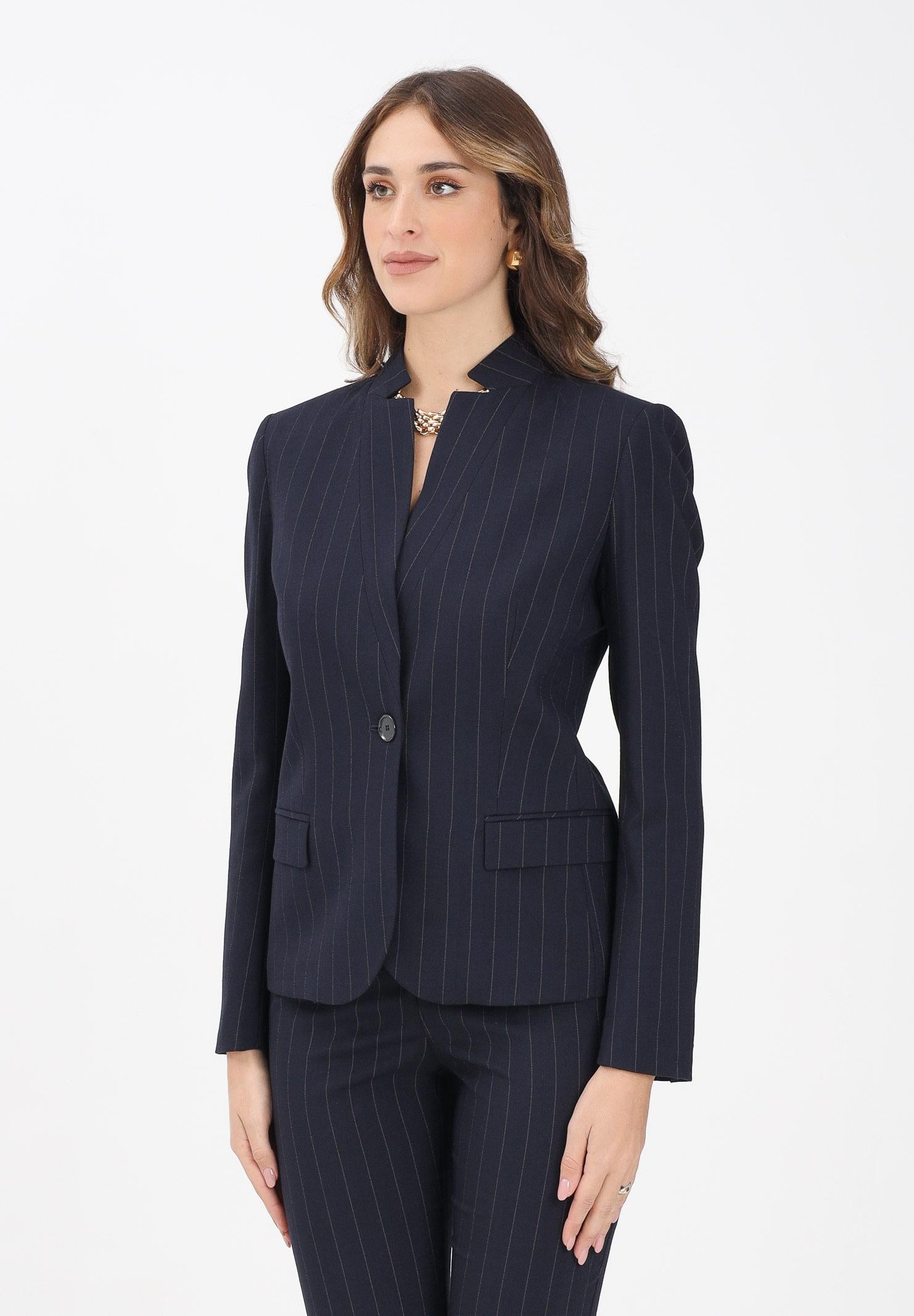 PINKO Giacca monopetto blu da donna con motivo gessato 105626A2QY EZ1 PINKO