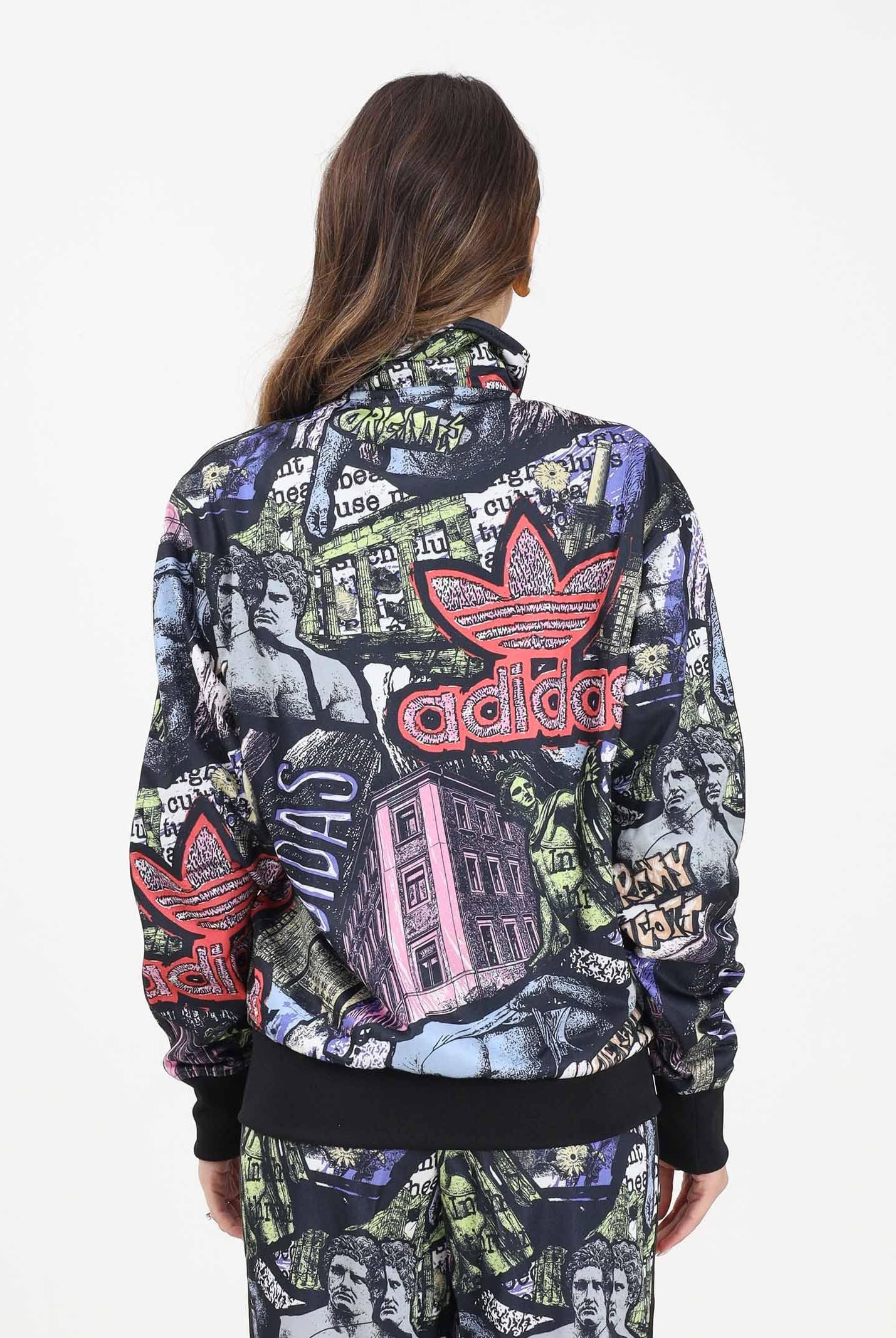 ADIDAS ORIGINALS Felpa con zip adidas X Jeremy Scott Pride AOP nera da donna JY2023 ADIDAS ORIGINALS