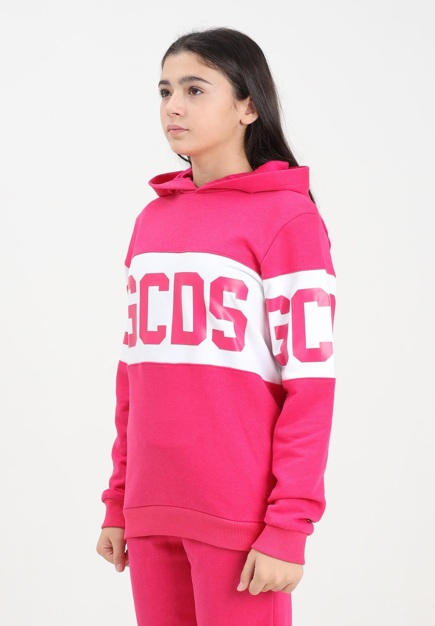 GCDS Felpa con cappuccio fucsia per donna, ragazze e bambine rifinita da stampa logo B2JU1926BA2 59 GCDS