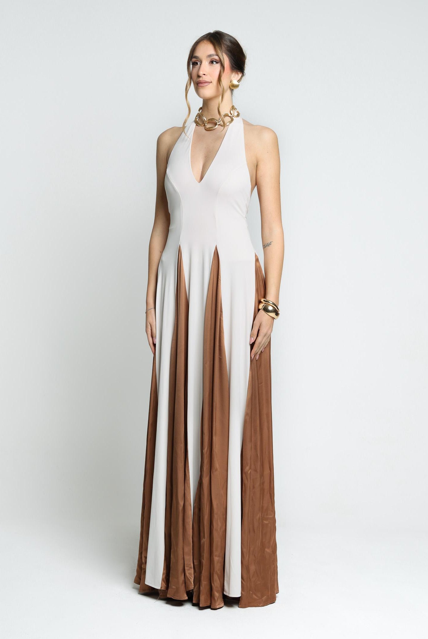 SANTAS Abito lungo MOUSSE panna da donna PV25022 CAMMELLO SANTAS