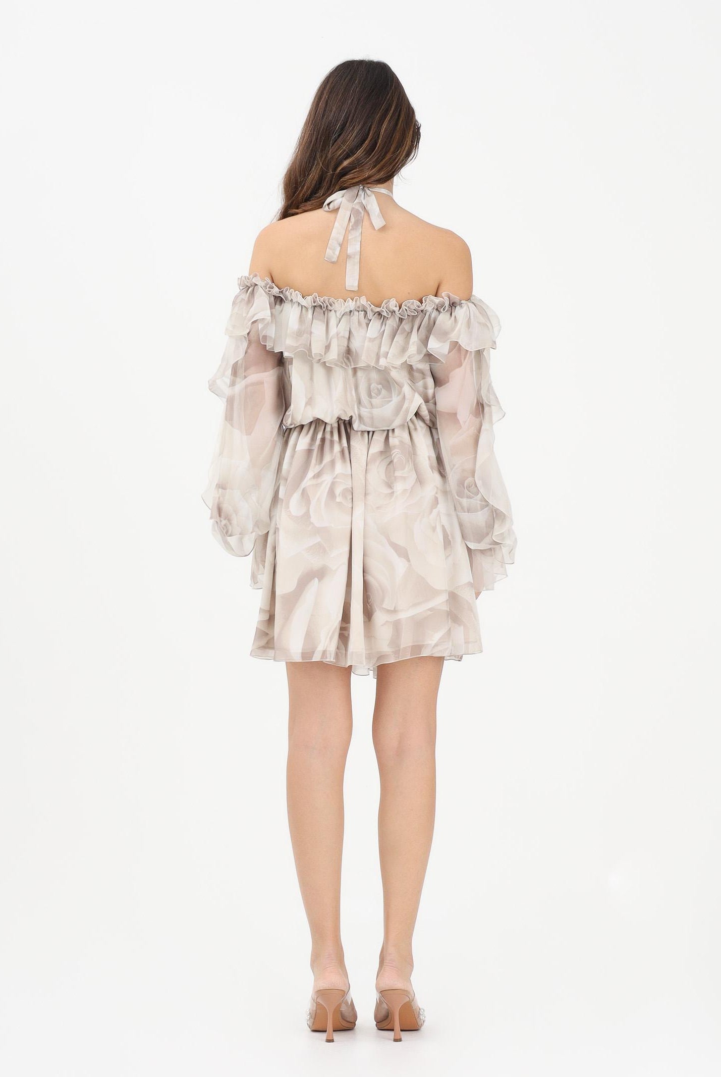 SHIT Abito corto beige da donna con delicata fantasia floreale SH26057 NURO SHIT