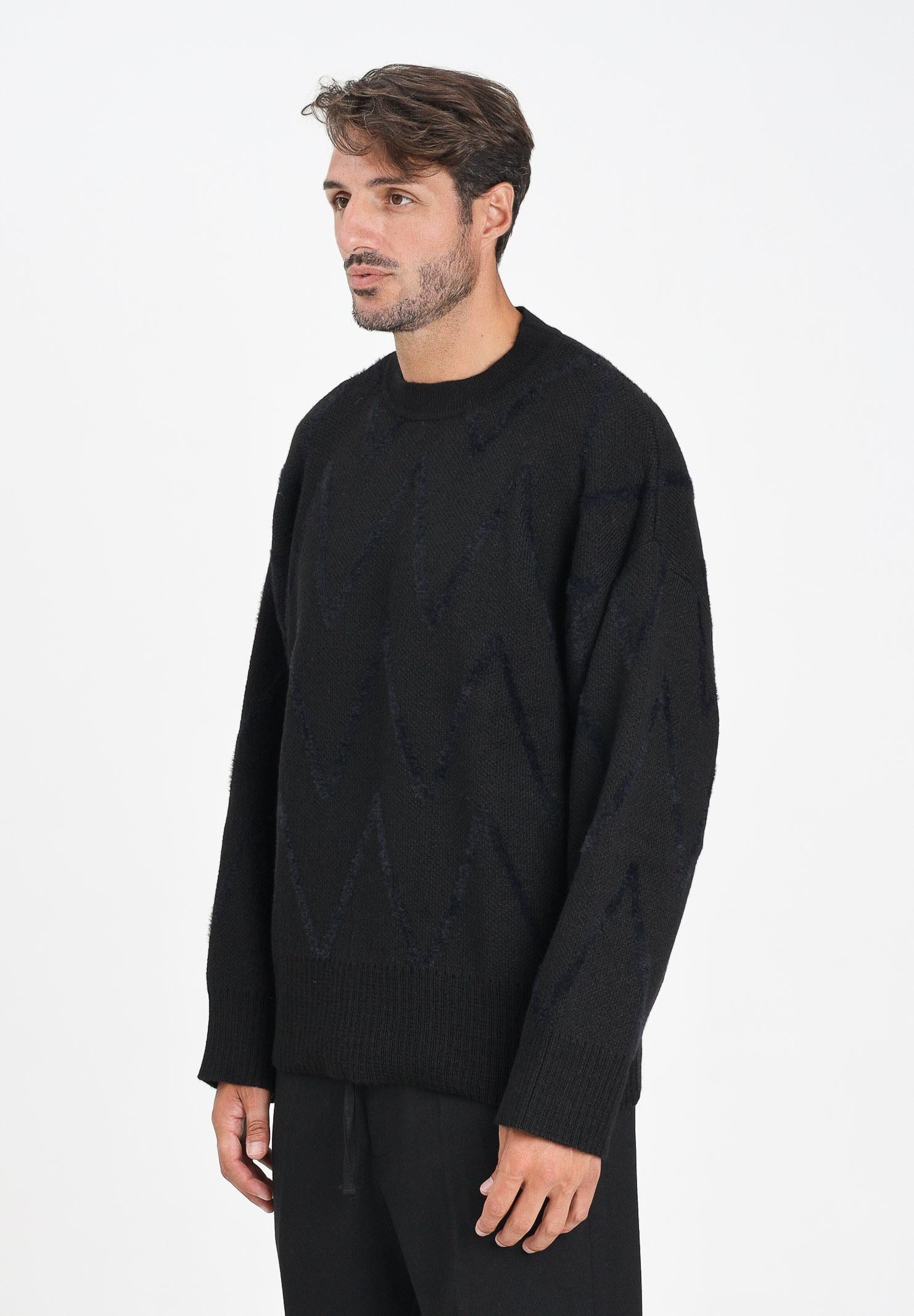 I'M BRIAN Maglione girocollo nero da uomo con motivo zig-zag MA3402 009 I'M BRIAN