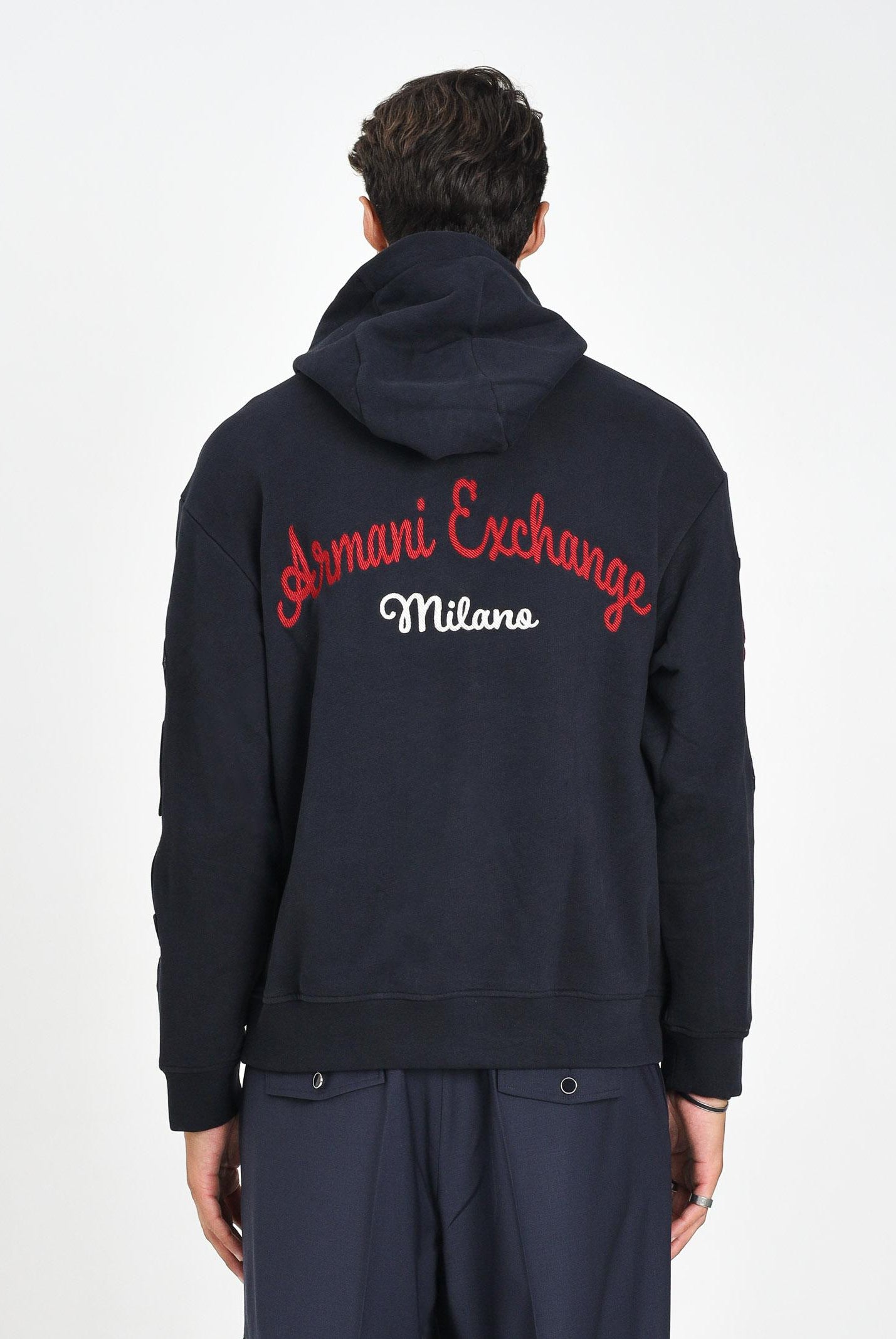 ARMANI EXCHANGE Felpa con cappuccio blu da uomo arricchita da patch XM000749AF12656 UB101 ARMANI EXCHANGE