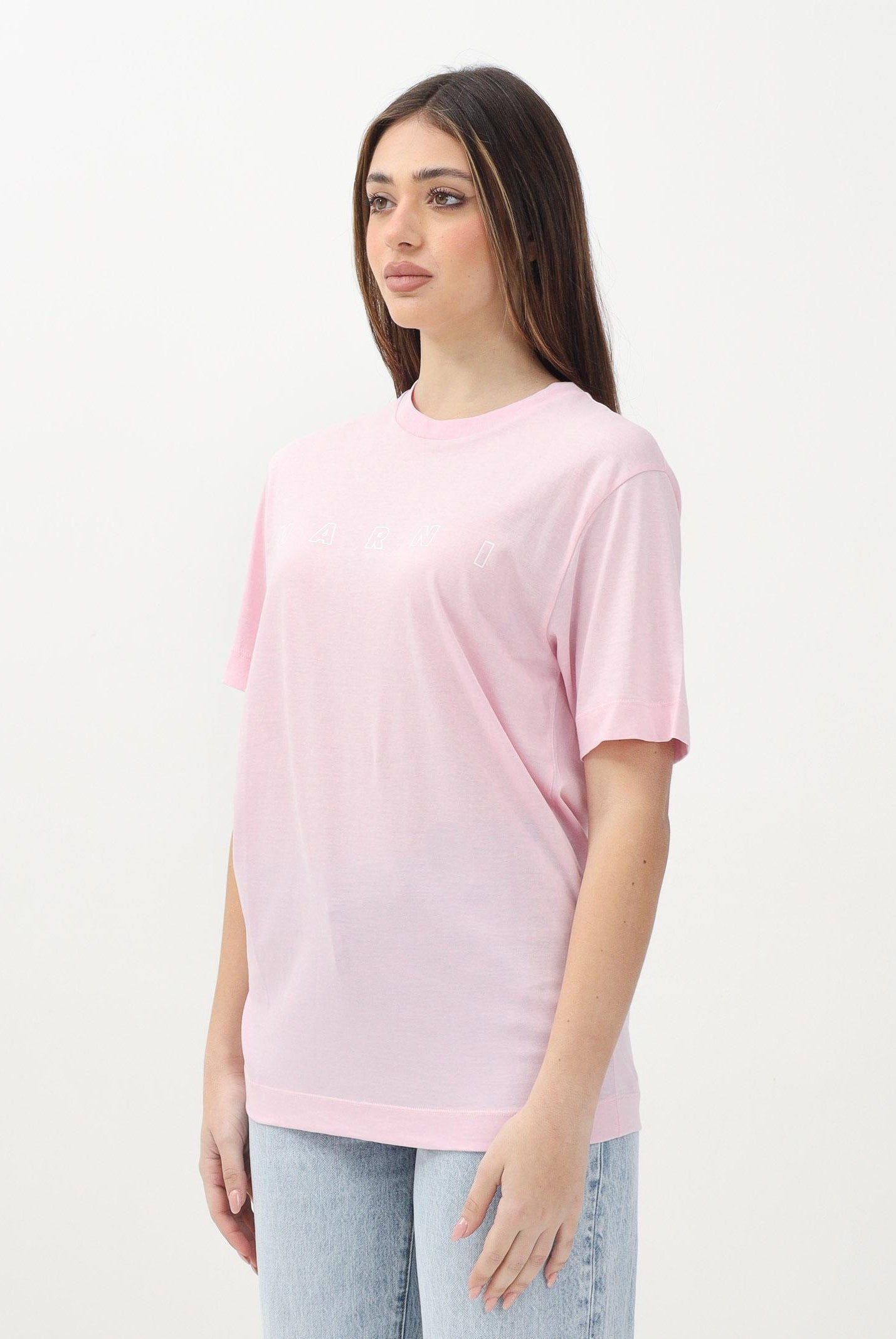 MARNI T-shirt a manica corta rosa per donna, ragazze e bambine con logo Marni Outline M01466M00RF 0M347 MARNI