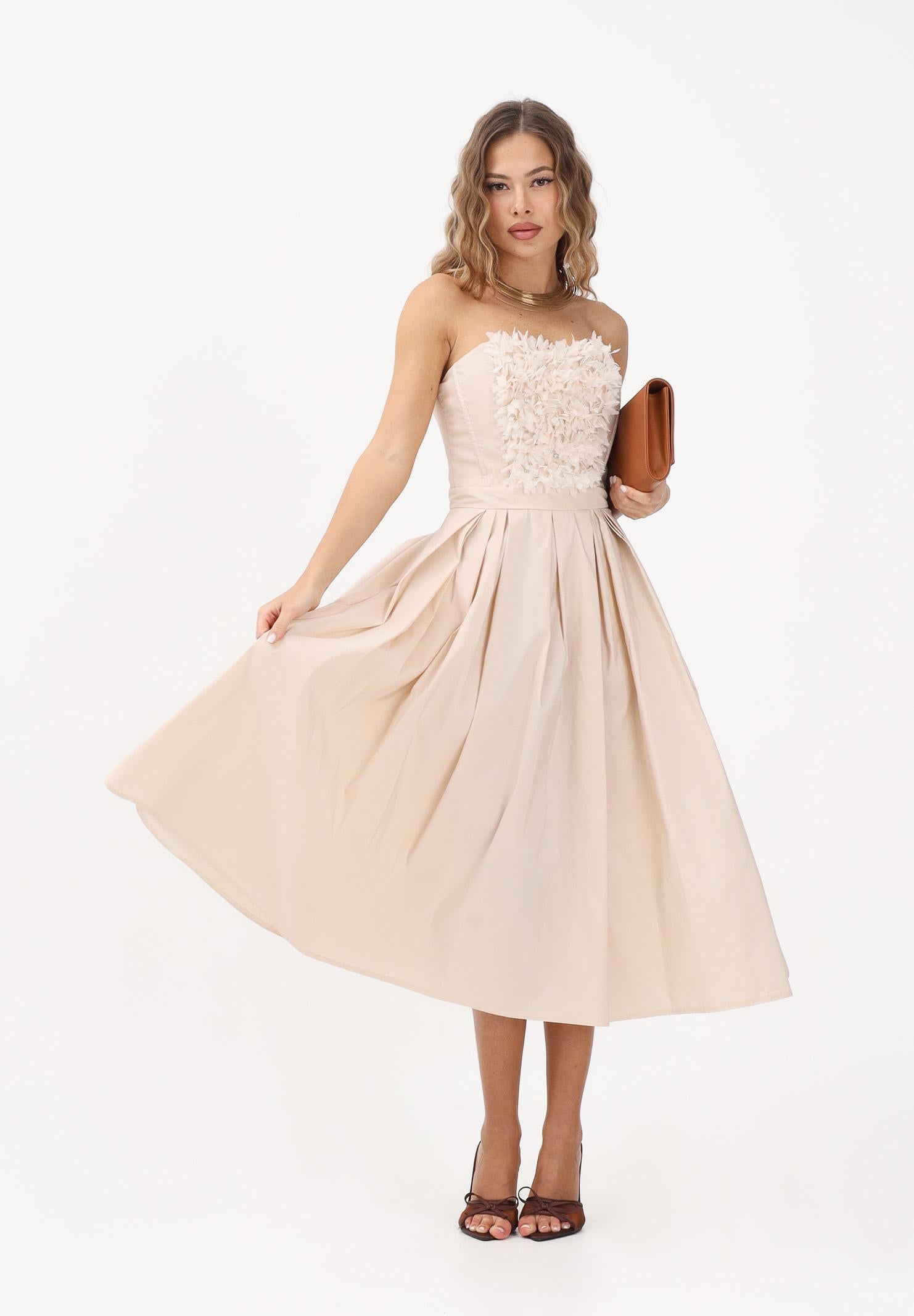 ELISABETTA FRANCHI Abito midi beige da donna con ricami floreali 3D AB94262E2 045 ELISABETTA FRANCHI