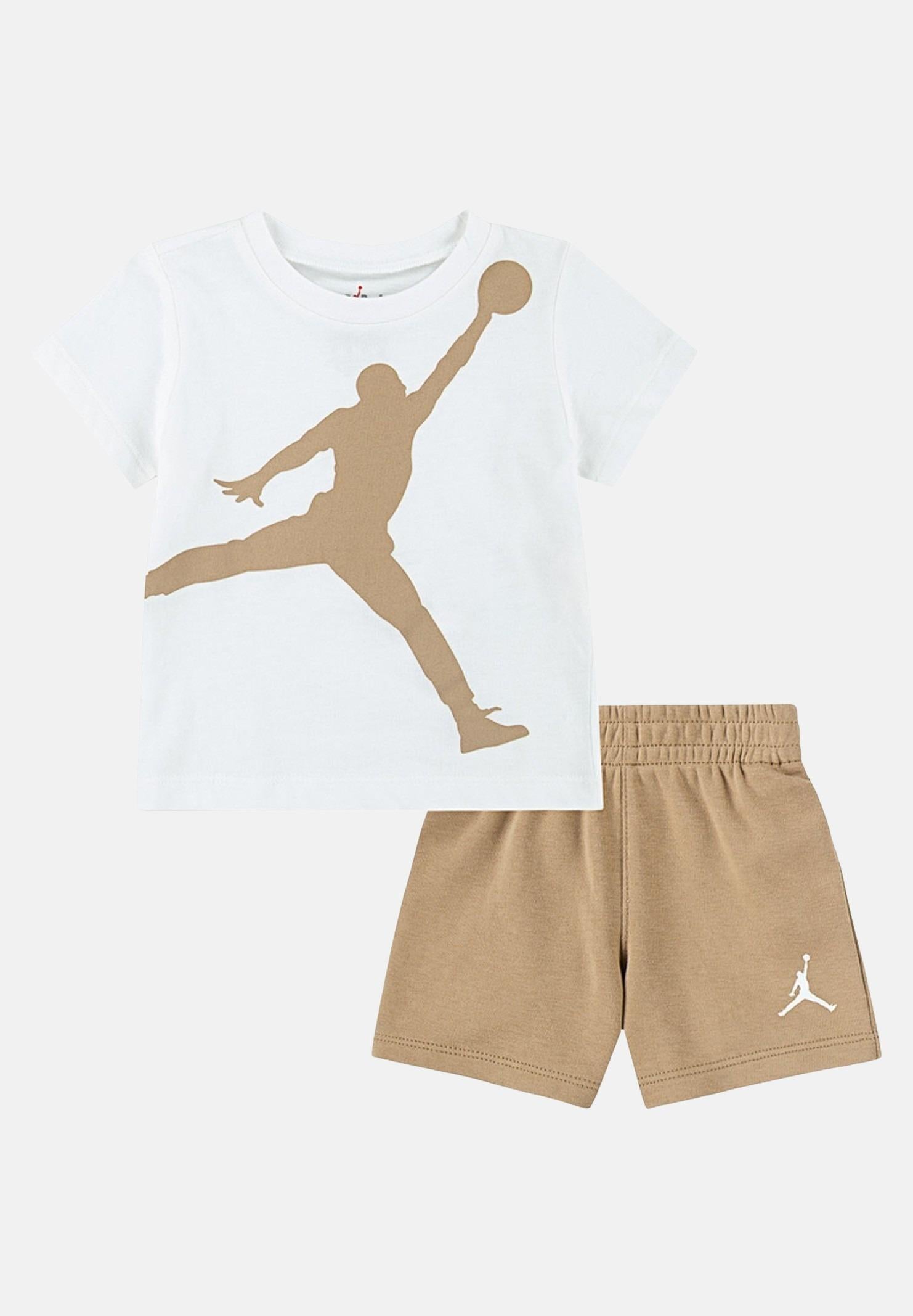 JORDAN Completino sportivo bianco e beige per bambino e bambina con stampa logo 85C138 J34 JORDAN